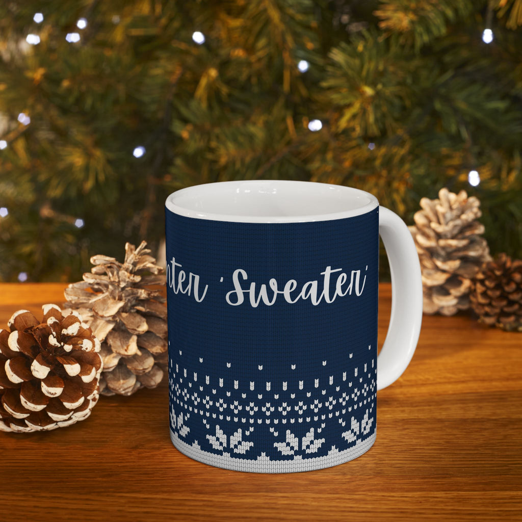 Favorite Winter Sips Ceramic Mug – Cozy Holiday Knit Pattern (11oz & 15oz)
