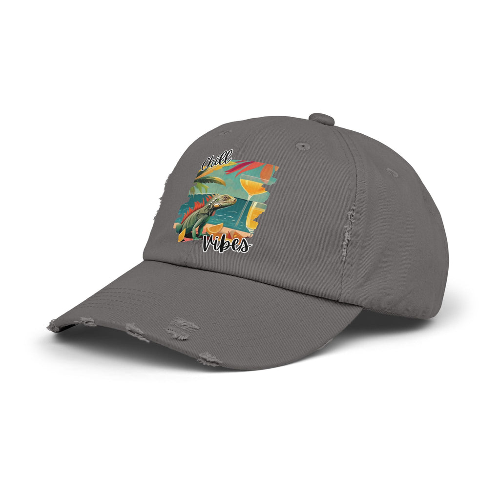 Chill Vibes Distressed Cap - Retro Surf Frog Beach Hat