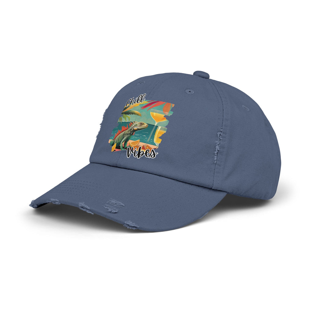 Chill Vibes Distressed Cap - Retro Surf Frog Beach Hat