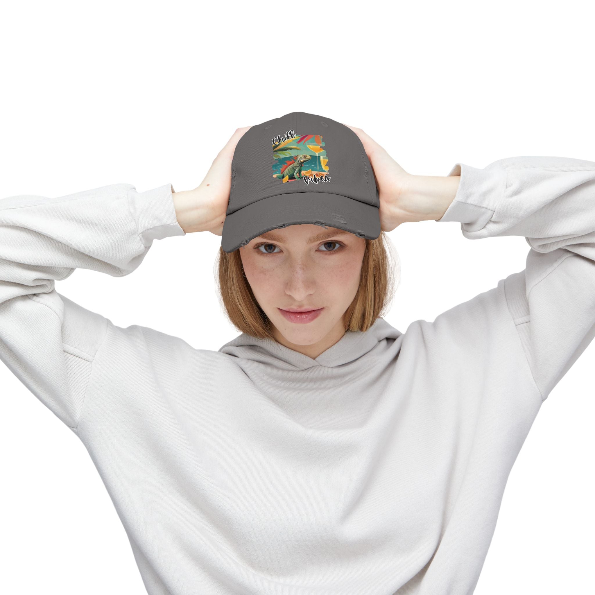 Chill Vibes Distressed Cap - Retro Surf Frog Beach Hat