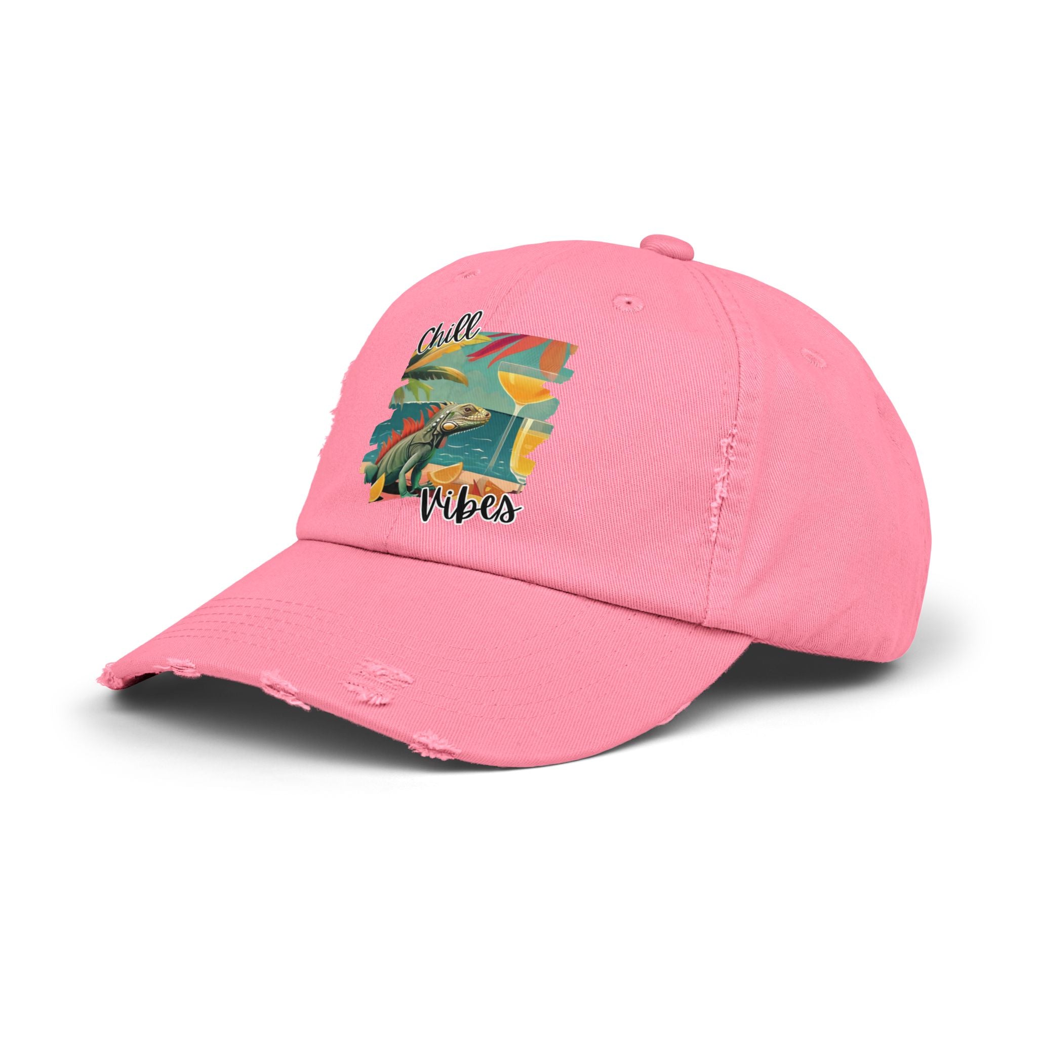 Chill Vibes Distressed Cap - Retro Surf Frog Beach Hat