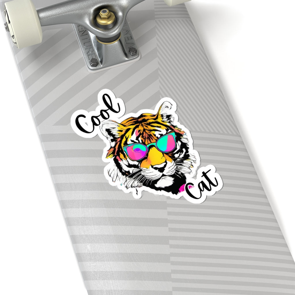 Cool Cat Tiger Sticker — Retro Sunglasses Kiss-Cut Vinyl Sticker