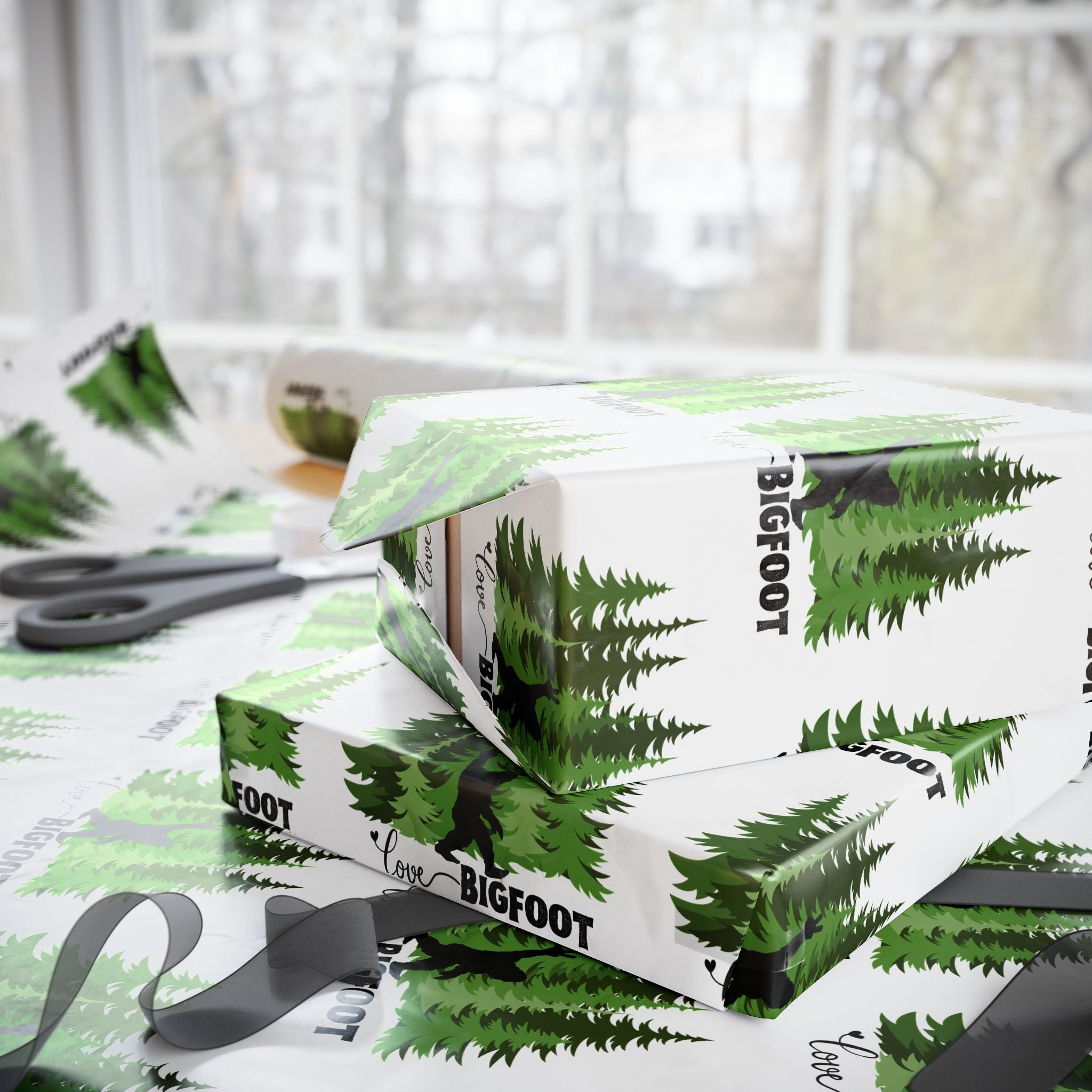 Bigfoot 'Love' Whispering Pines Wrapping Paper