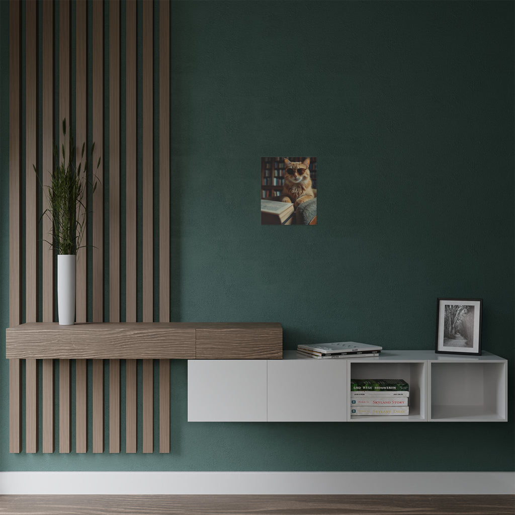 Cool Cat Reading Poster — Retro Sunglasses Cat Art Print (Satin Poster)