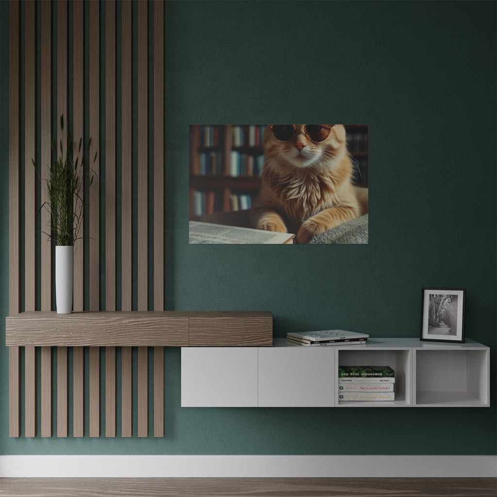 Cool Cat Reading Poster — Retro Sunglasses Cat Art Print (Satin Poster)