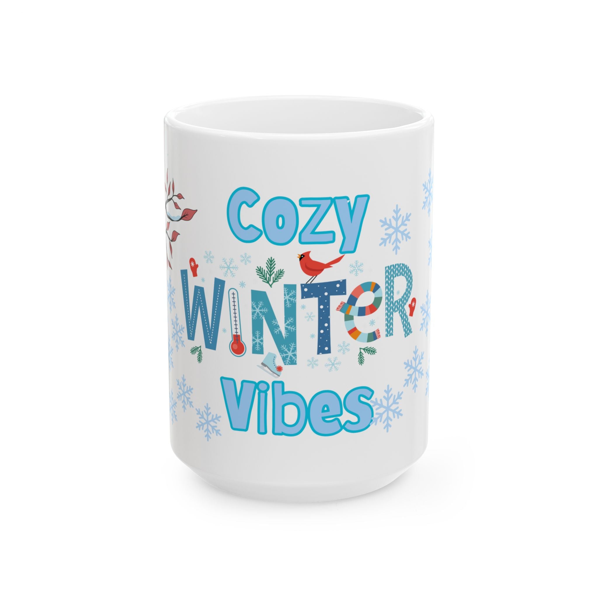 Cozy Winter Vibes Ceramic Mug — Holiday Snowflake Coffee Cup (11oz/15oz)