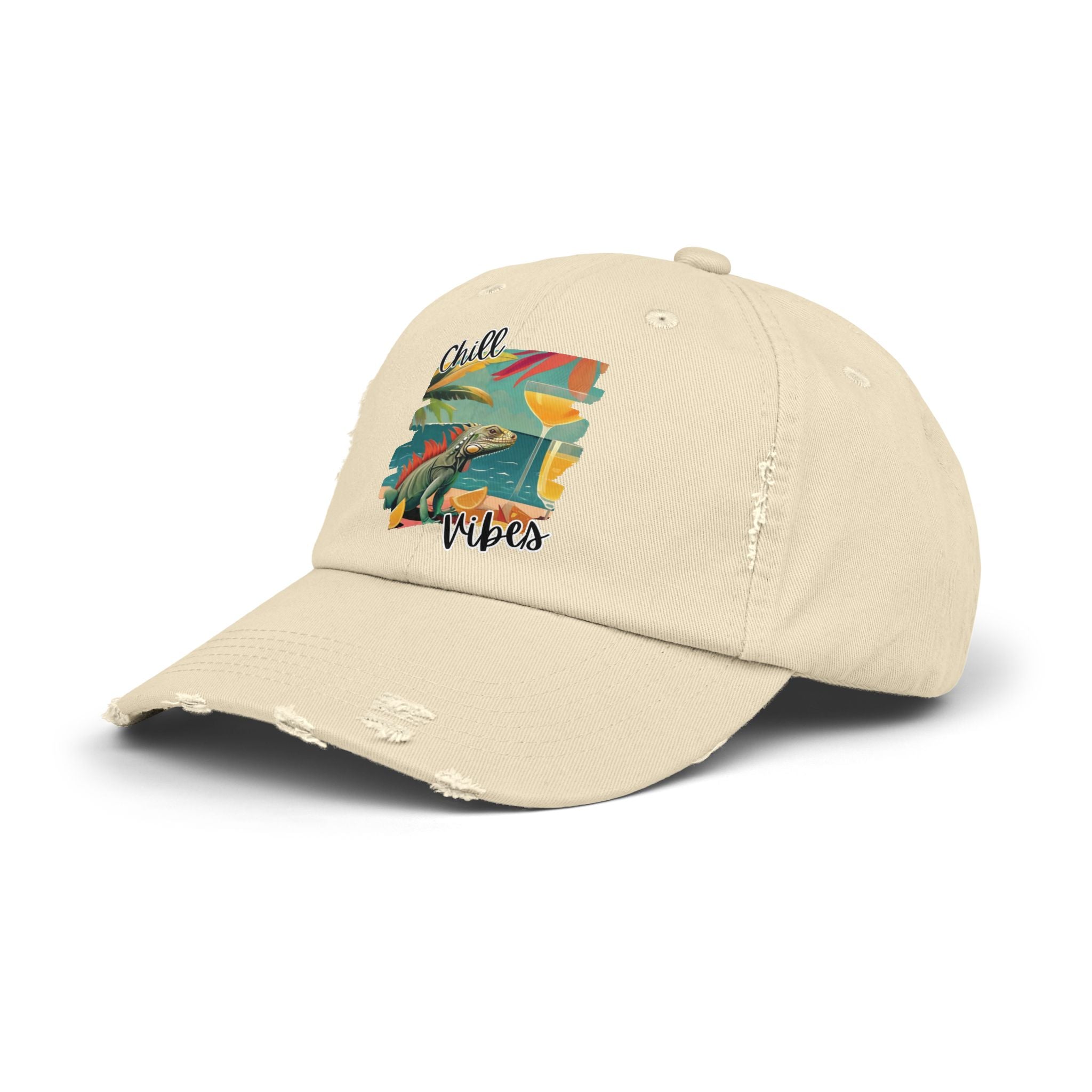 Chill Vibes Distressed Cap - Retro Surf Frog Beach Hat