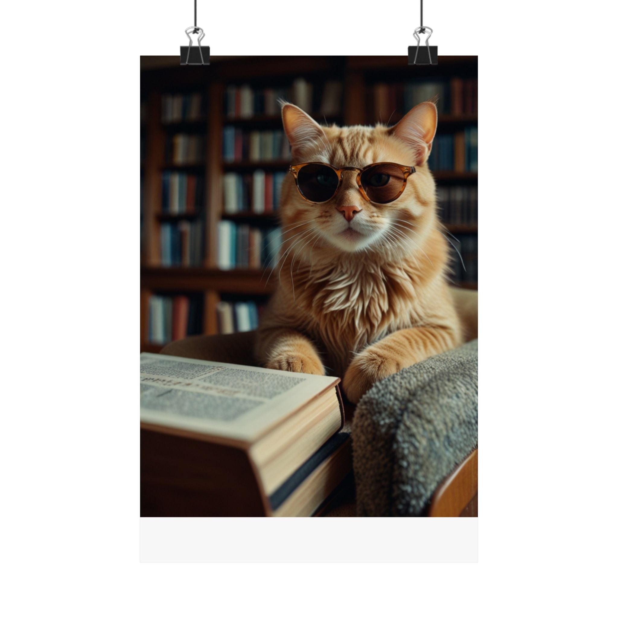 Cool Cat Reading Poster — Retro Sunglasses Cat Art Print (Satin Poster)