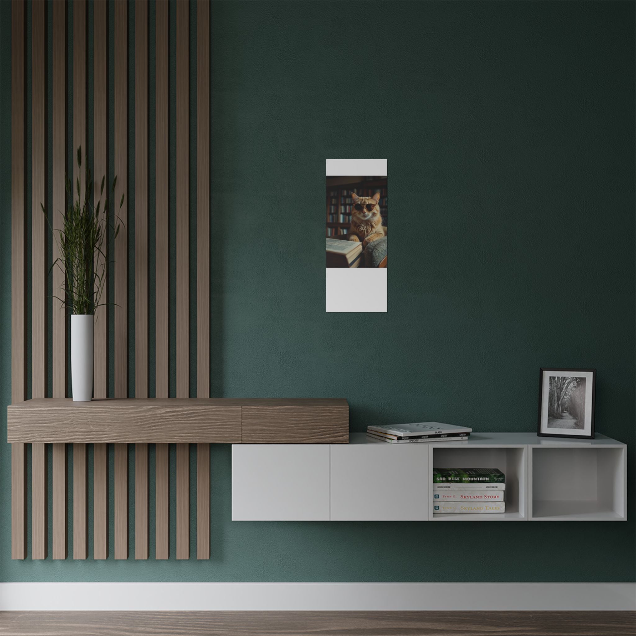 Cool Cat Reading Poster — Retro Sunglasses Cat Art Print (Satin Poster)