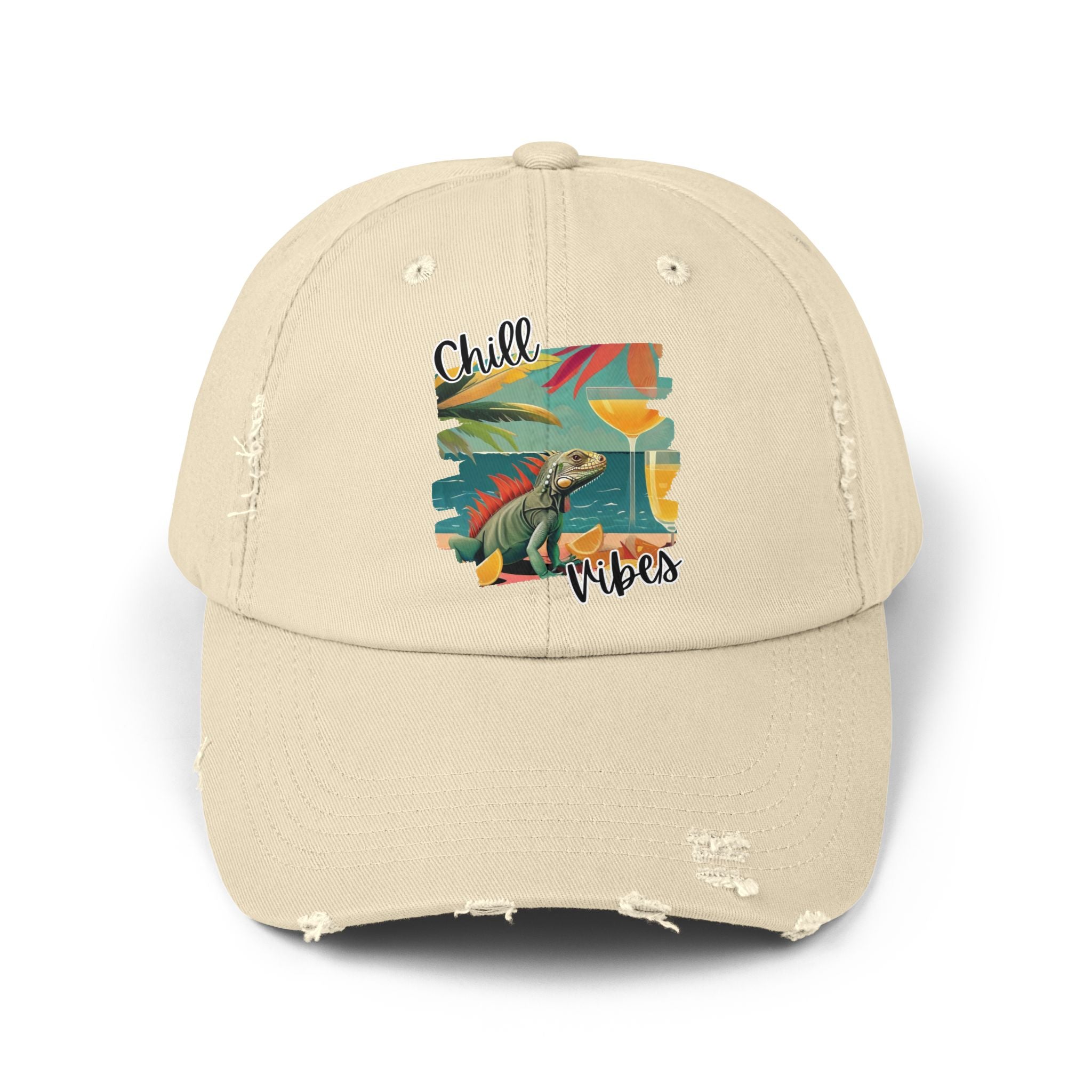 Chill Vibes Distressed Cap - Retro Surf Frog Beach Hat