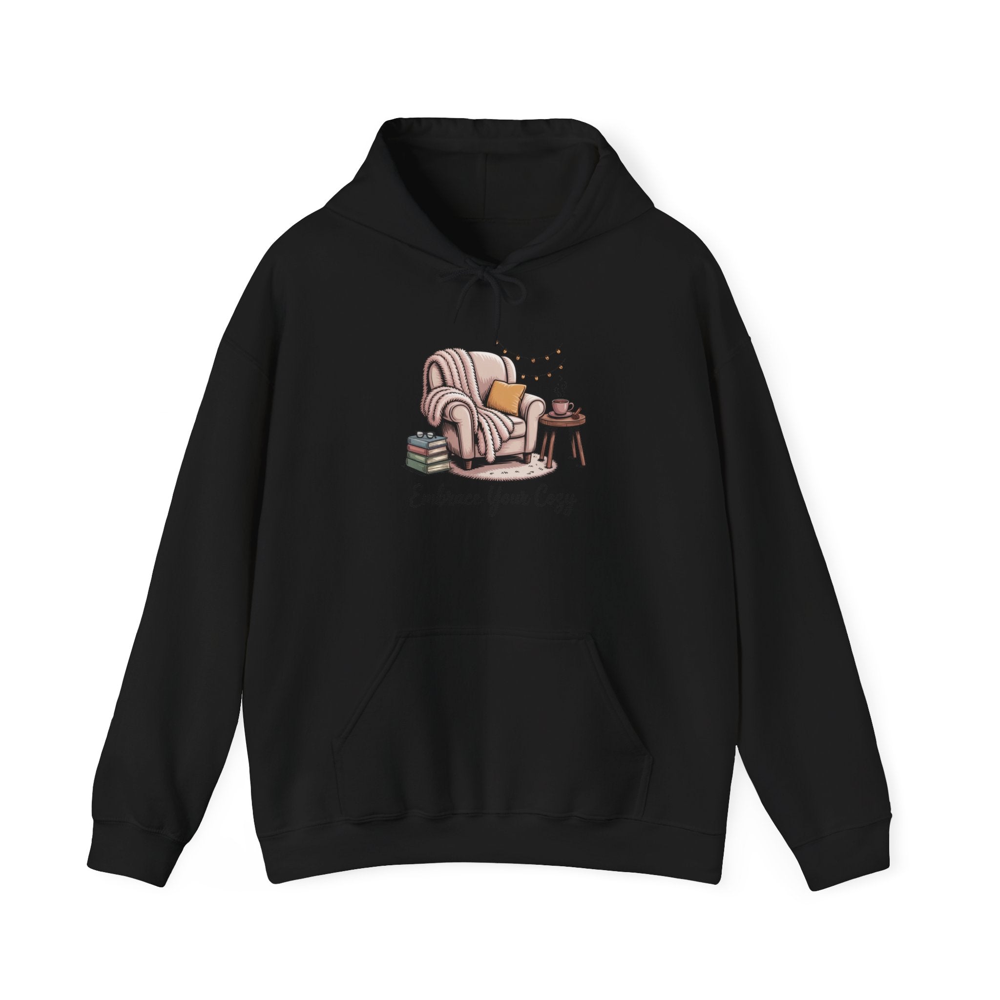 Cozy Reading Hoodie – "Embrace Your Cozy" Armchair Graphic Sweatshirt