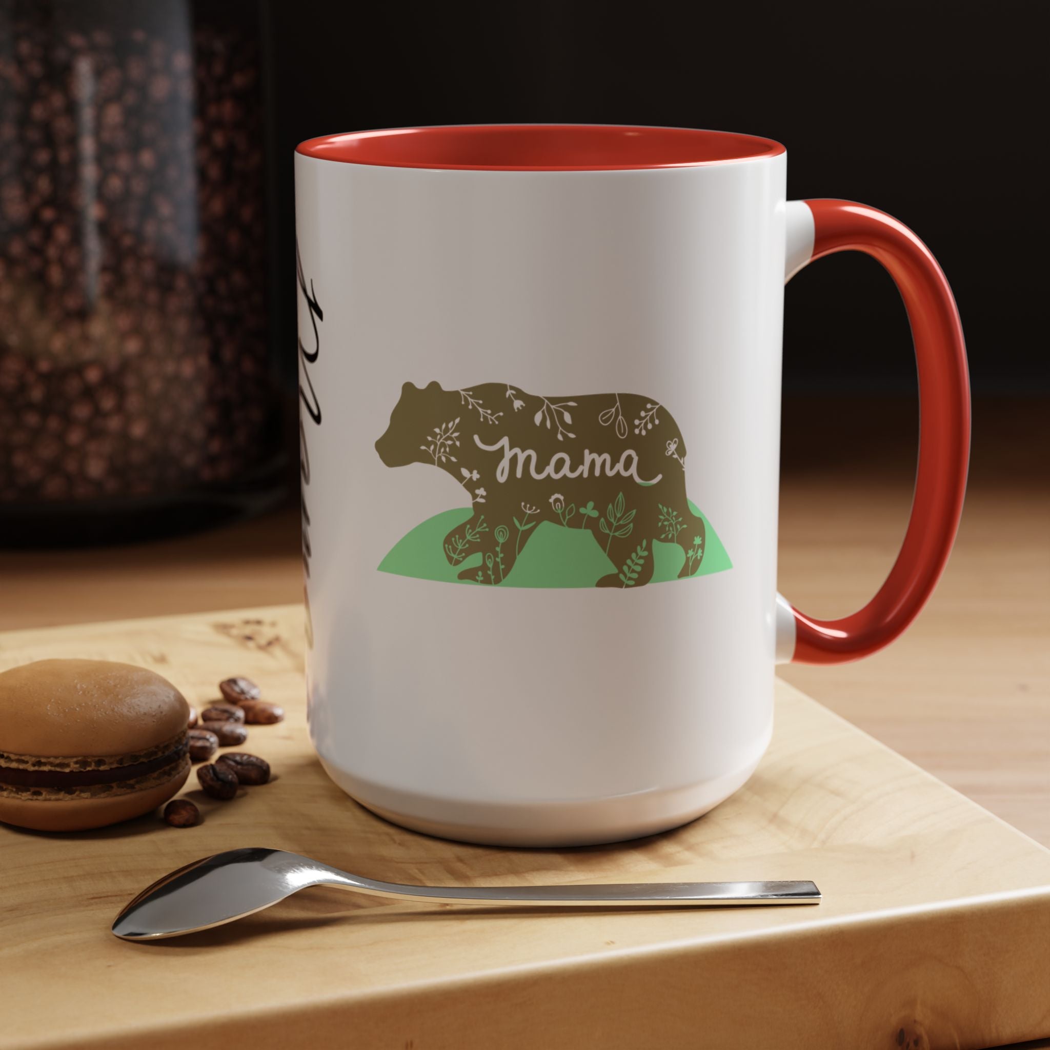 Mama Bear Accent Coffee Mug – Floral Bear Design, Mama Bear Gift (11/15 oz)