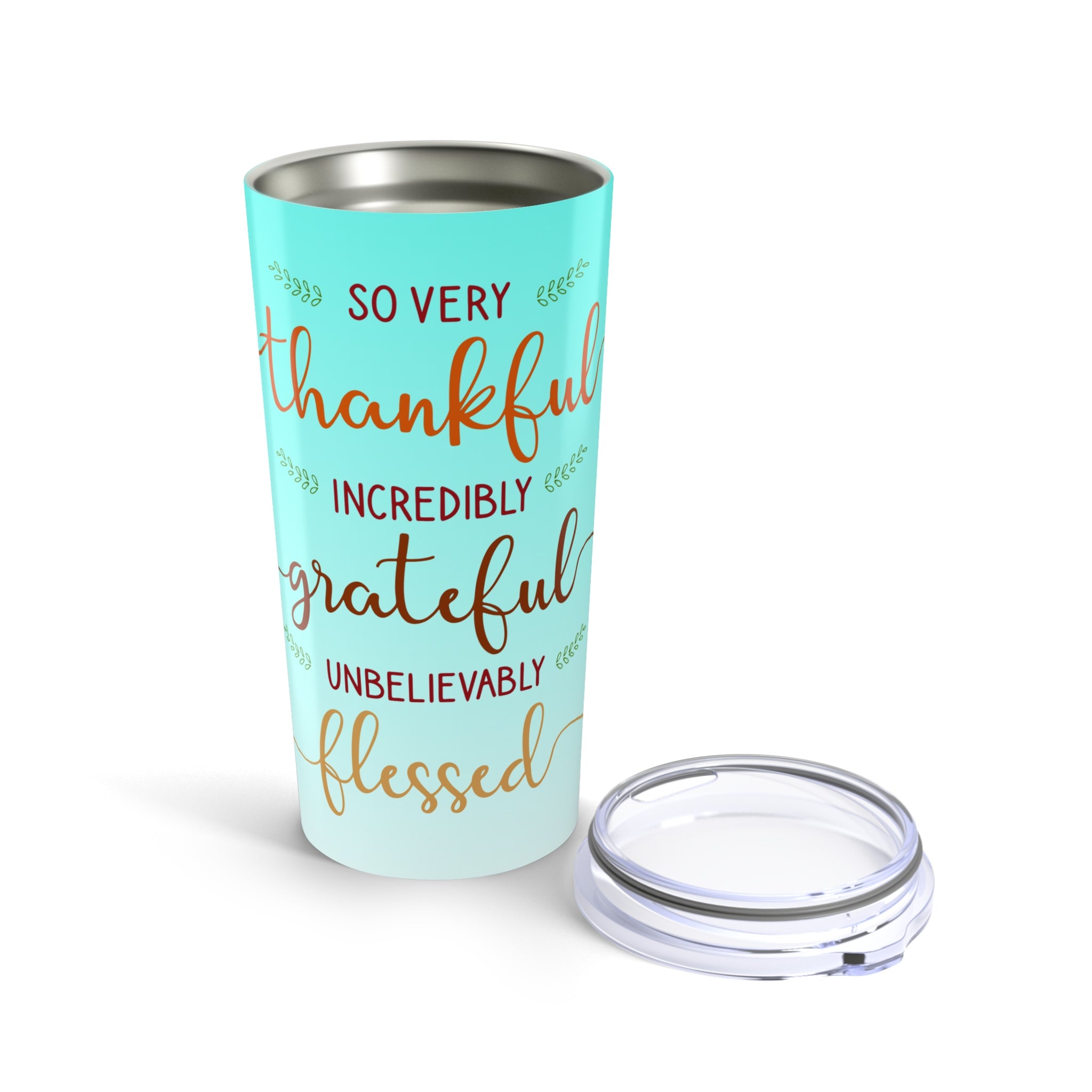 20oz Tumbler — "So Very Thankful, Grateful & Blessed" Floral Travel Mug