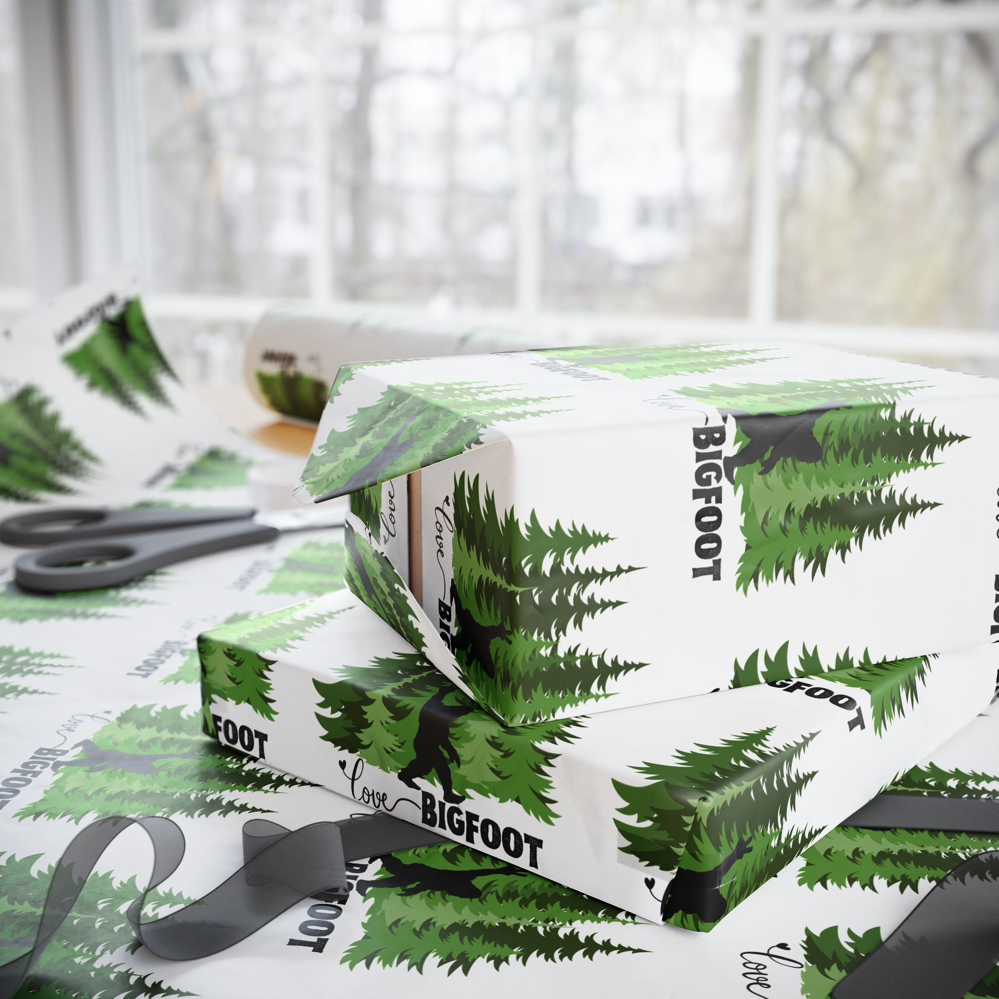 Bigfoot 'Love' Whispering Pines Wrapping Paper