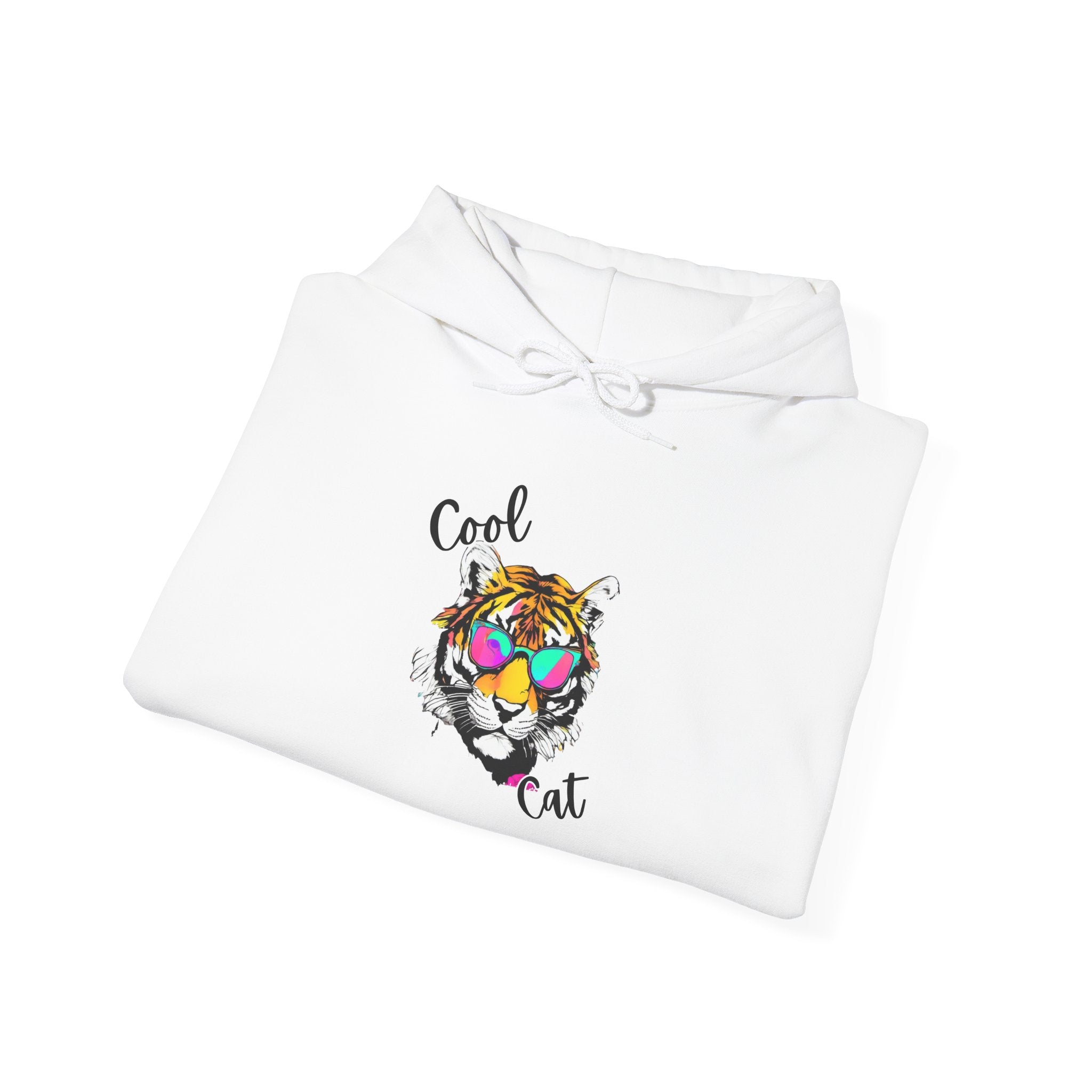 Cool Cat Hoodie — Colorful Sunglasses Tiger Graphic Sweatshirt