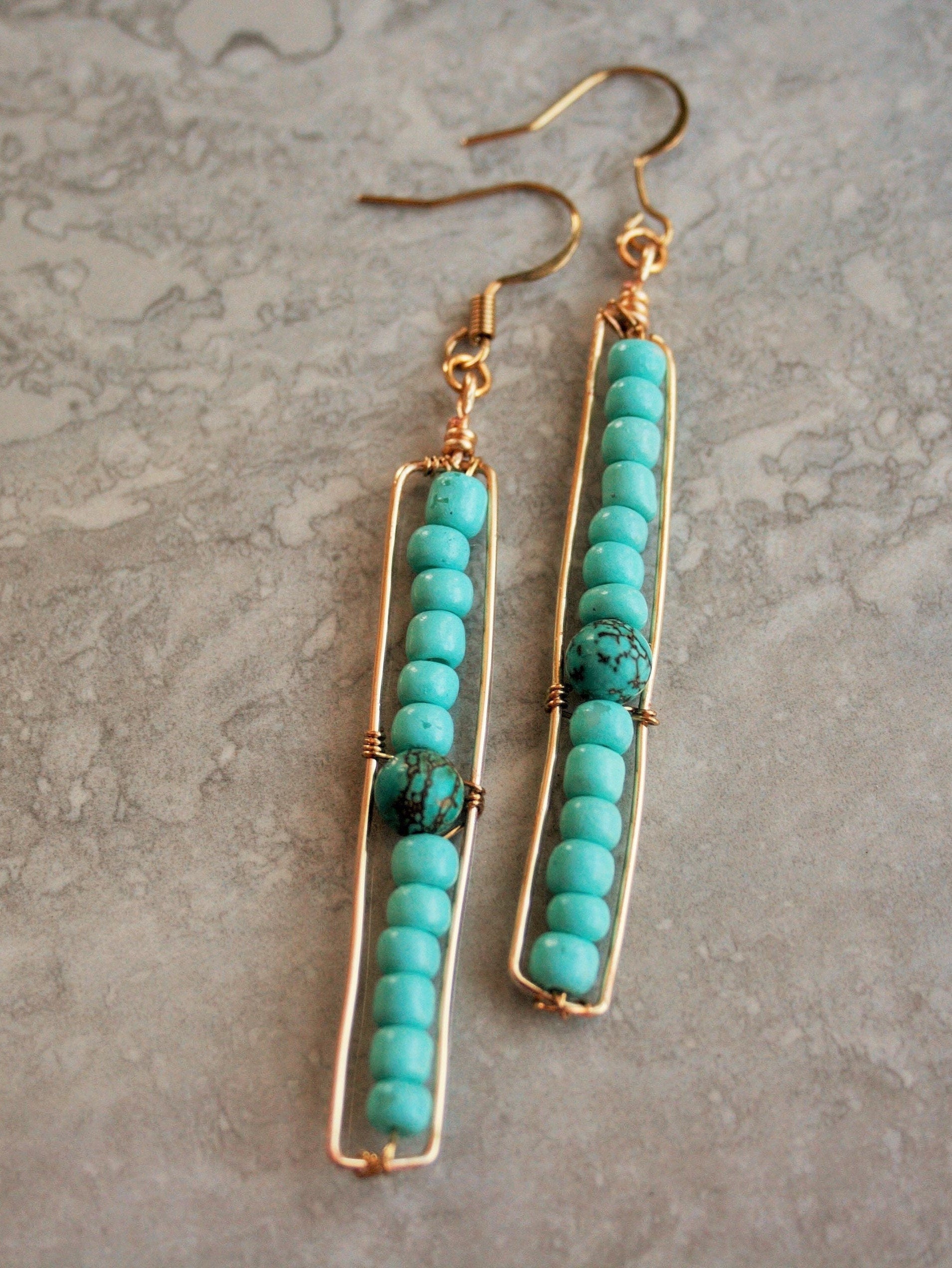 Long Peapod Beaded Earrings / One of a kind / Boho Jewelry / Simple Jewelry / Hand Crafted / Gold or Silver / Custom Jewelry / Minimal look