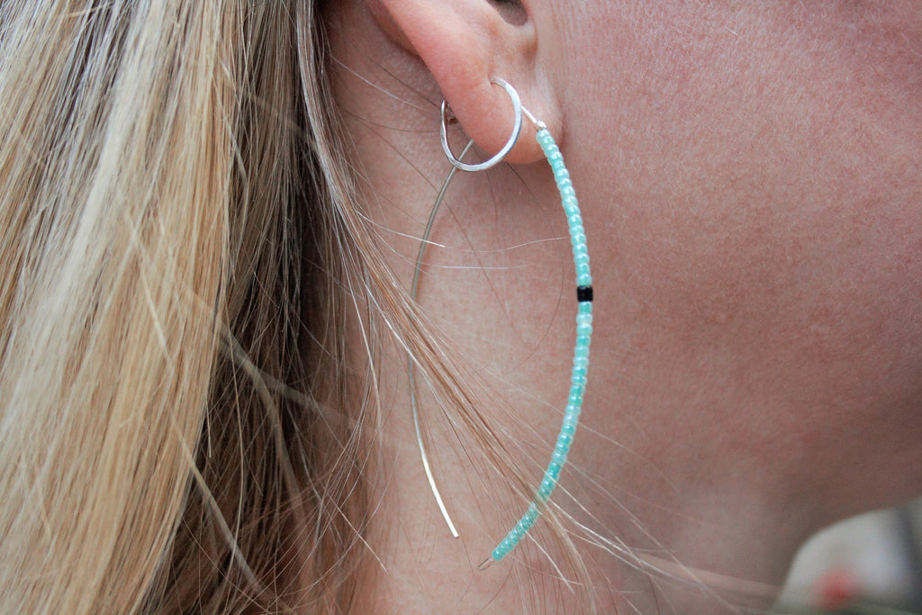 Boho Silver Threader Earrings / Minimalist earring / Seed bead earrings / Earrings dangle / Long dangle earrings / Free shipping U.S
