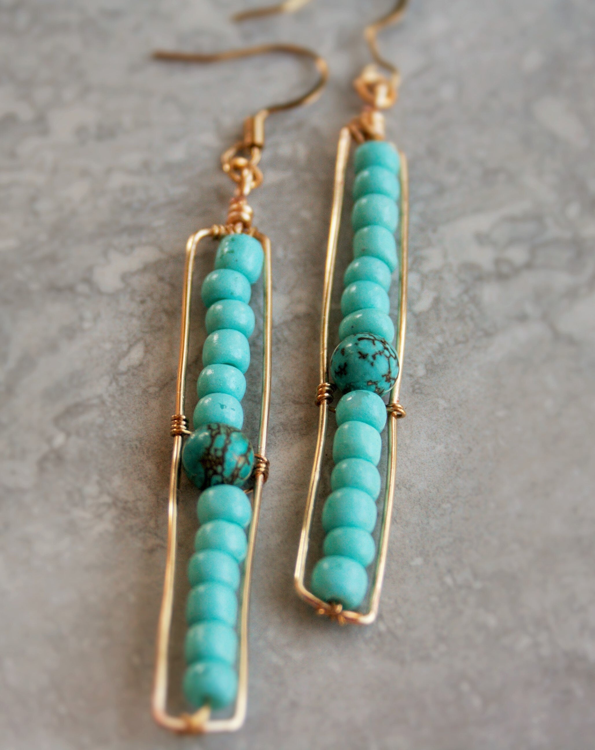 Long Peapod Beaded Earrings / One of a kind / Boho Jewelry / Simple Jewelry / Hand Crafted / Gold or Silver / Custom Jewelry / Minimal look