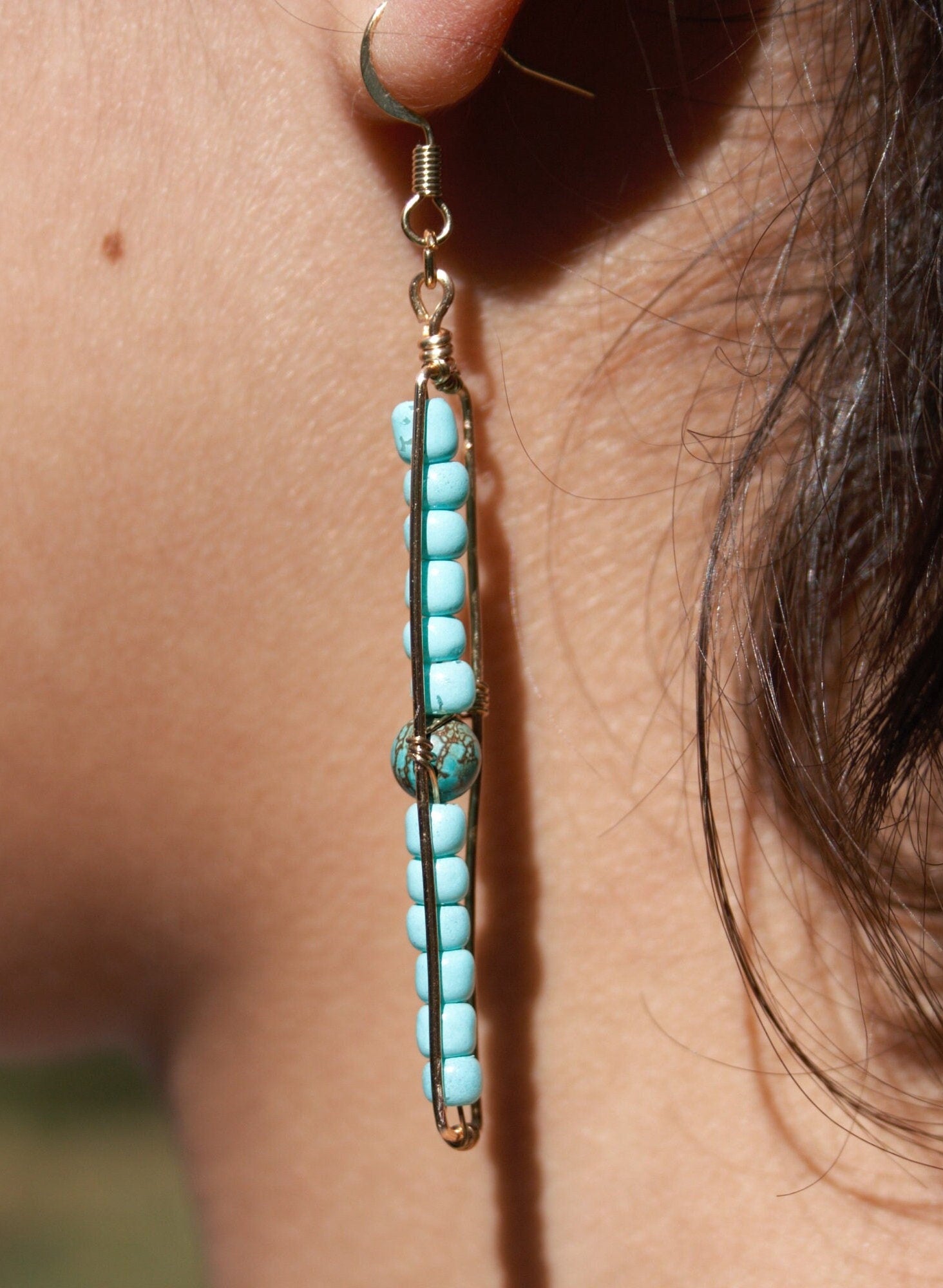 Long Peapod Beaded Earrings / One of a kind / Boho Jewelry / Simple Jewelry / Hand Crafted / Gold or Silver / Custom Jewelry / Minimal look