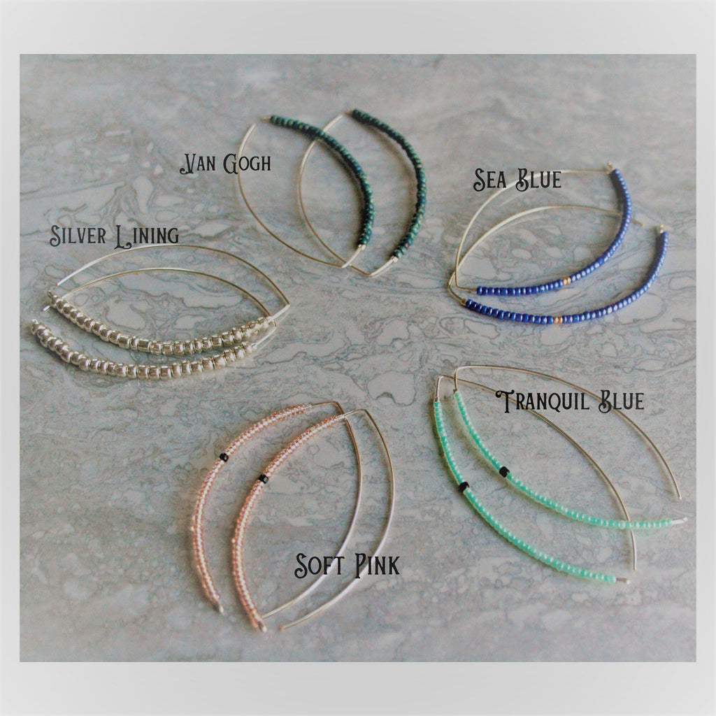 Boho Silver Threader Earrings / Minimalist earring / Seed bead earrings / Earrings dangle / Long dangle earrings / Free shipping U.S