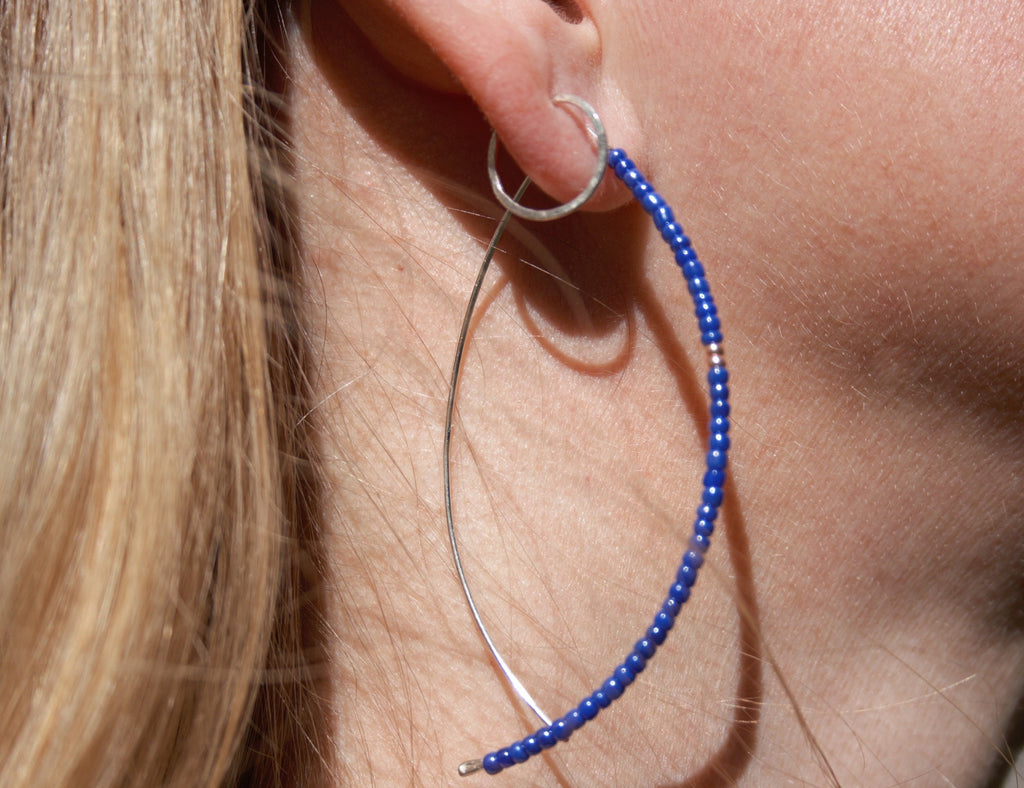 Boho Silver Threader Earrings / Minimalist earring / Seed bead earrings / Earrings dangle / Long dangle earrings / Free shipping U.S