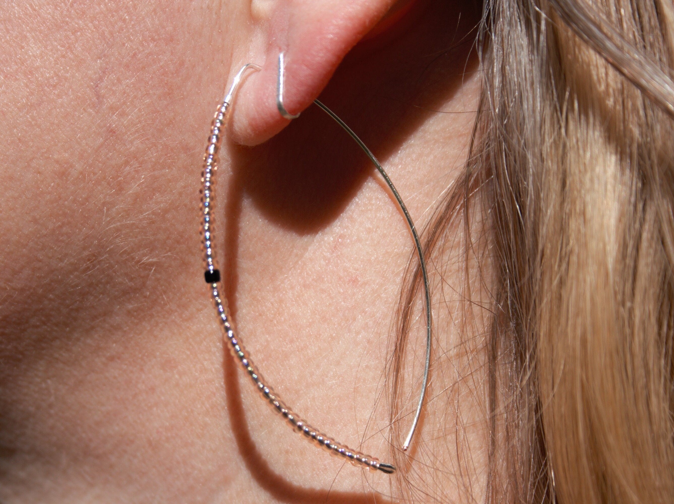 Boho Silver Threader Earrings / Minimalist earring / Seed bead earrings / Earrings dangle / Long dangle earrings / Free shipping U.S