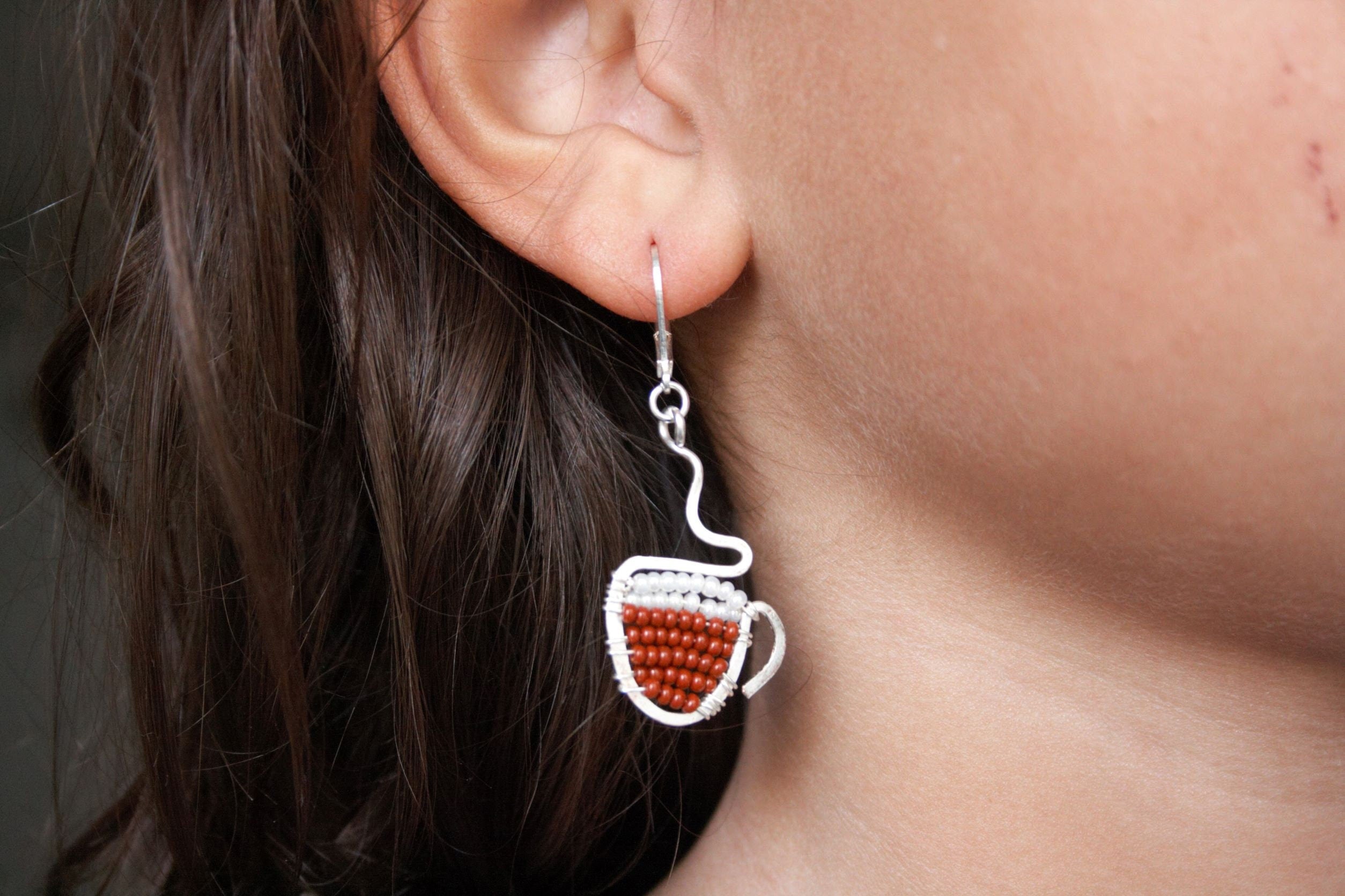 Beautiful Short Coffee cup earrings / Espresso cup / Starbucks earrings / Dunkin donuts / teacup and coffee cup earrings / cappuccino cup