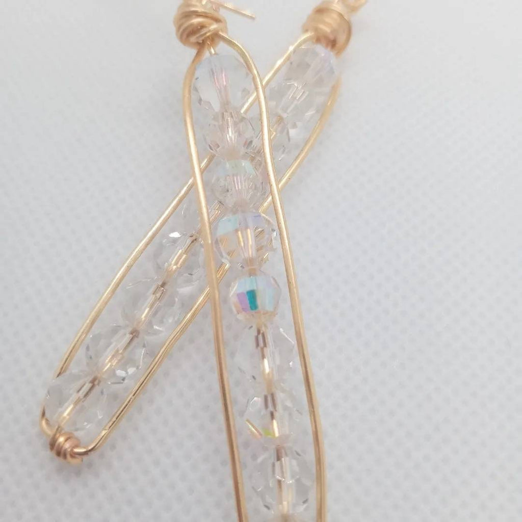 Long Peapod Crystal Beaded Earrings / Wire wrapped / Boho Jewelry / Beautiful and Elegant / Hand Crafted / Gold color / Custom Jewelry