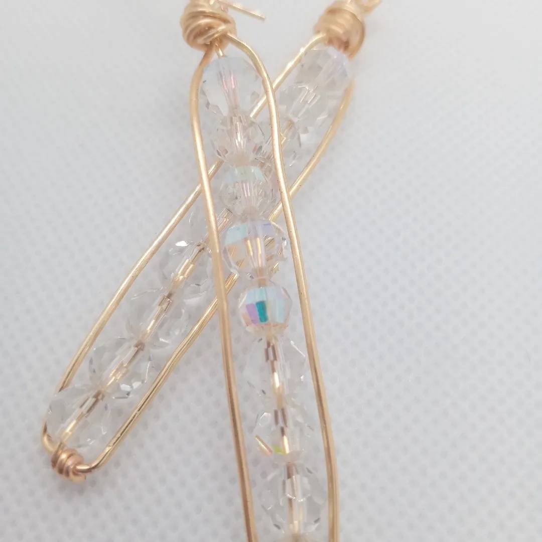 Long Peapod Crystal Beaded Earrings / Wire wrapped / Boho Jewelry / Beautiful and Elegant / Hand Crafted / Gold color / Custom Jewelry