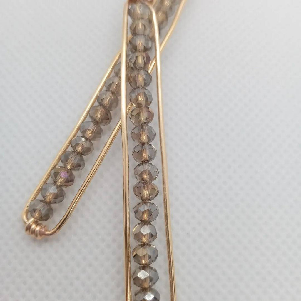 Long Peapod Crystal Beaded Earrings / Topaz AB / Wire wrapped / Boho Jewelry / Beautiful and Elegant / Gold color wire / Custom Jewelry