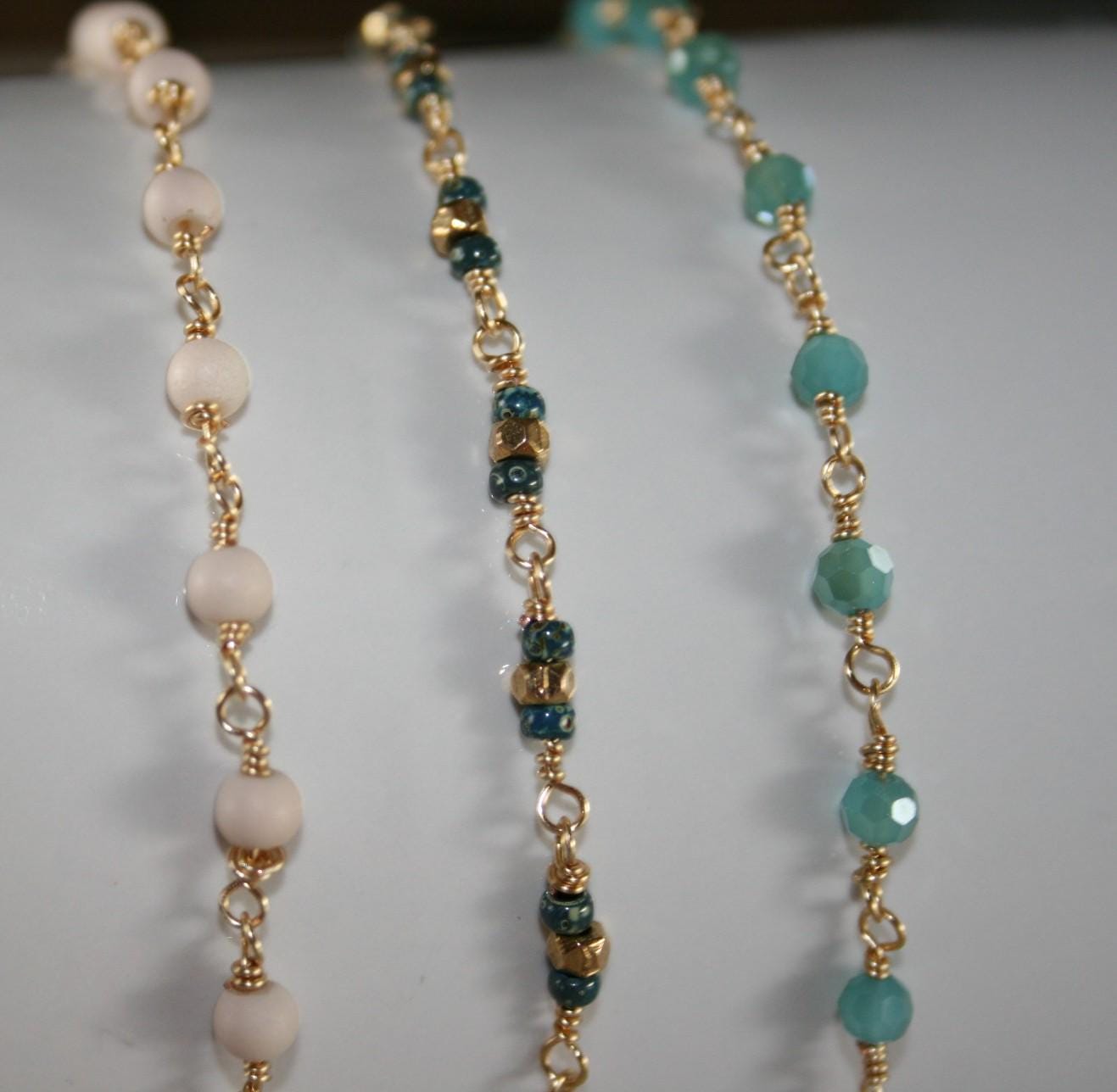 Handmade Petite Gold Wire & Glass Beaded Bracelet / Minimalist Bracelet / Dainty Jewelry for Everyday Wear or Gift Giving