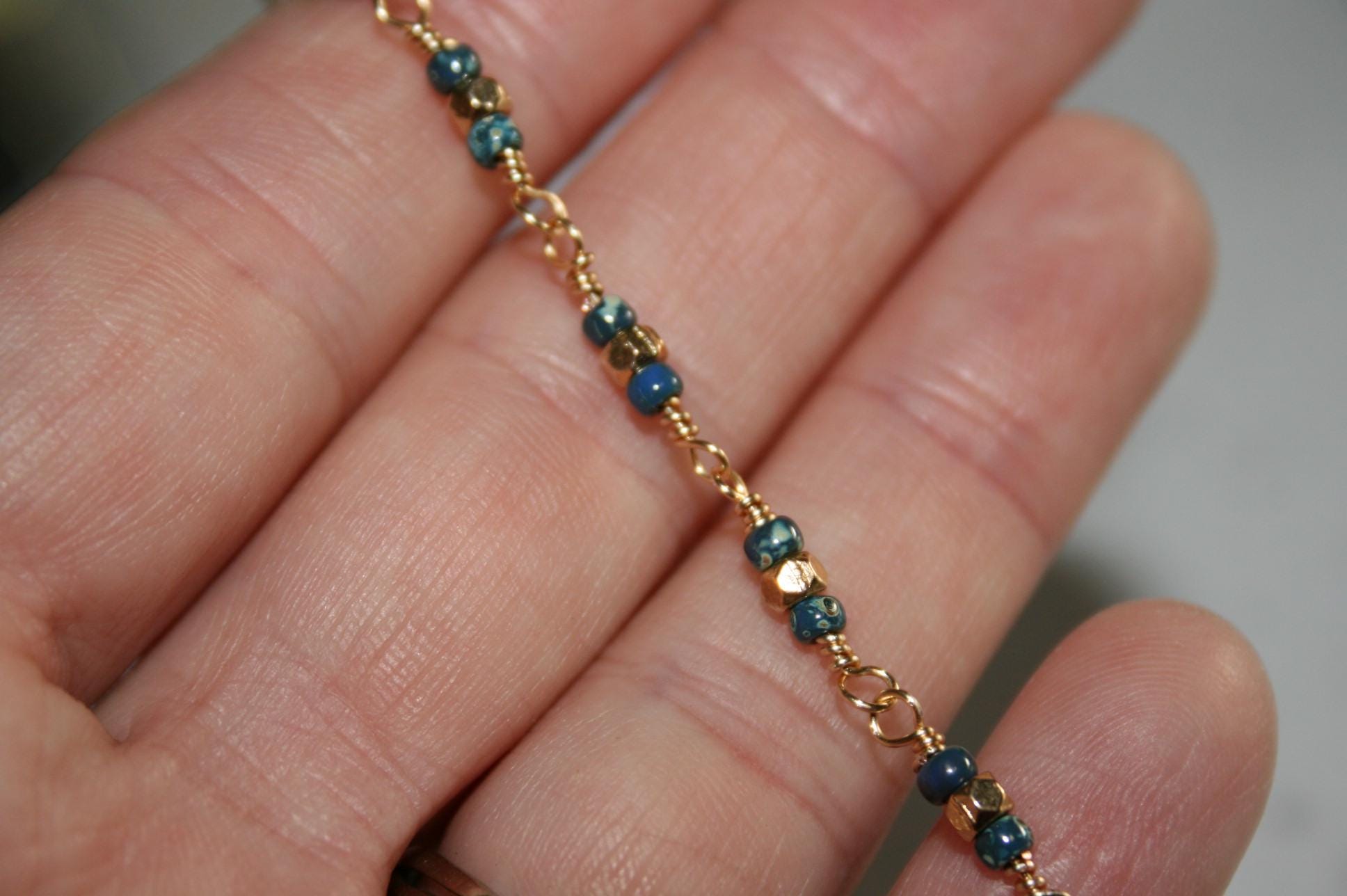 Handmade Petite Gold Wire & Glass Beaded Bracelet / Minimalist Bracelet / Dainty Jewelry for Everyday Wear or Gift Giving