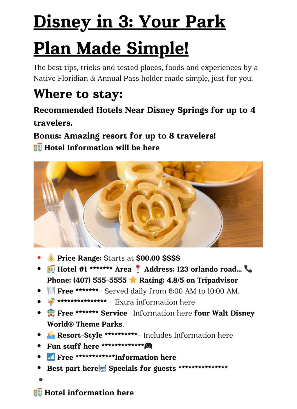 Luxurious Disney Vacation - Curated VIP Itinerary stress Free - Travel Bundle, Dining, Parks, Spa, Golf - Custom Guide with Water Parks inc.
