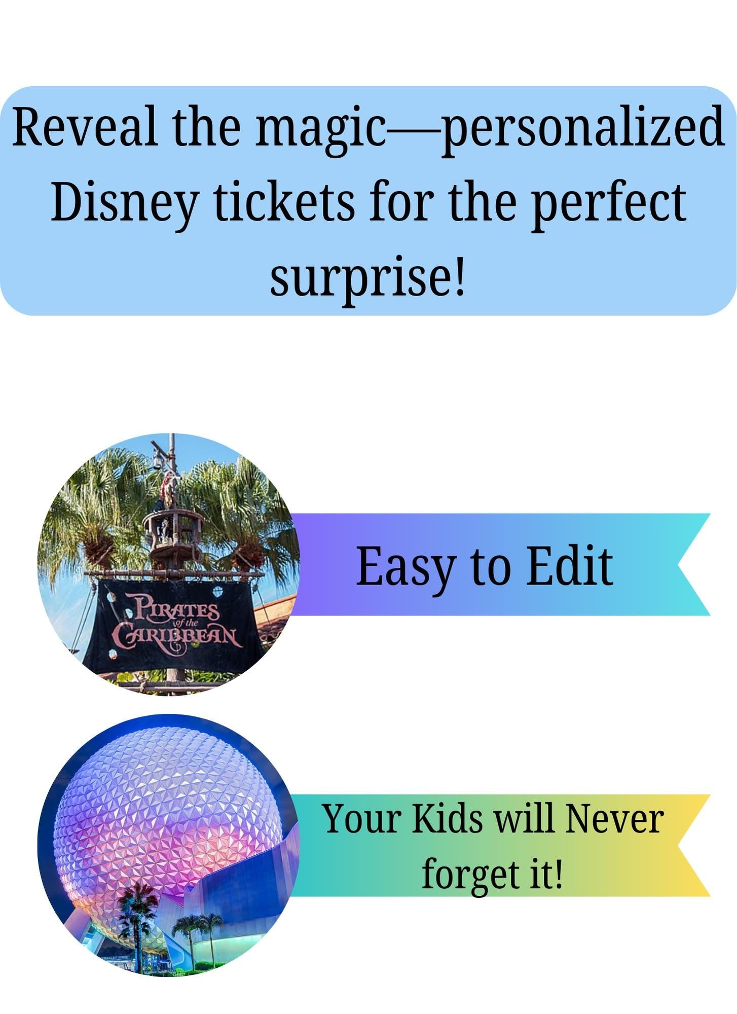 Surprise Disney Trip Reveal Printable - Editable Canva Ticket - Magical Vacation Announcement Ticket - Disney World Customizable Ticket