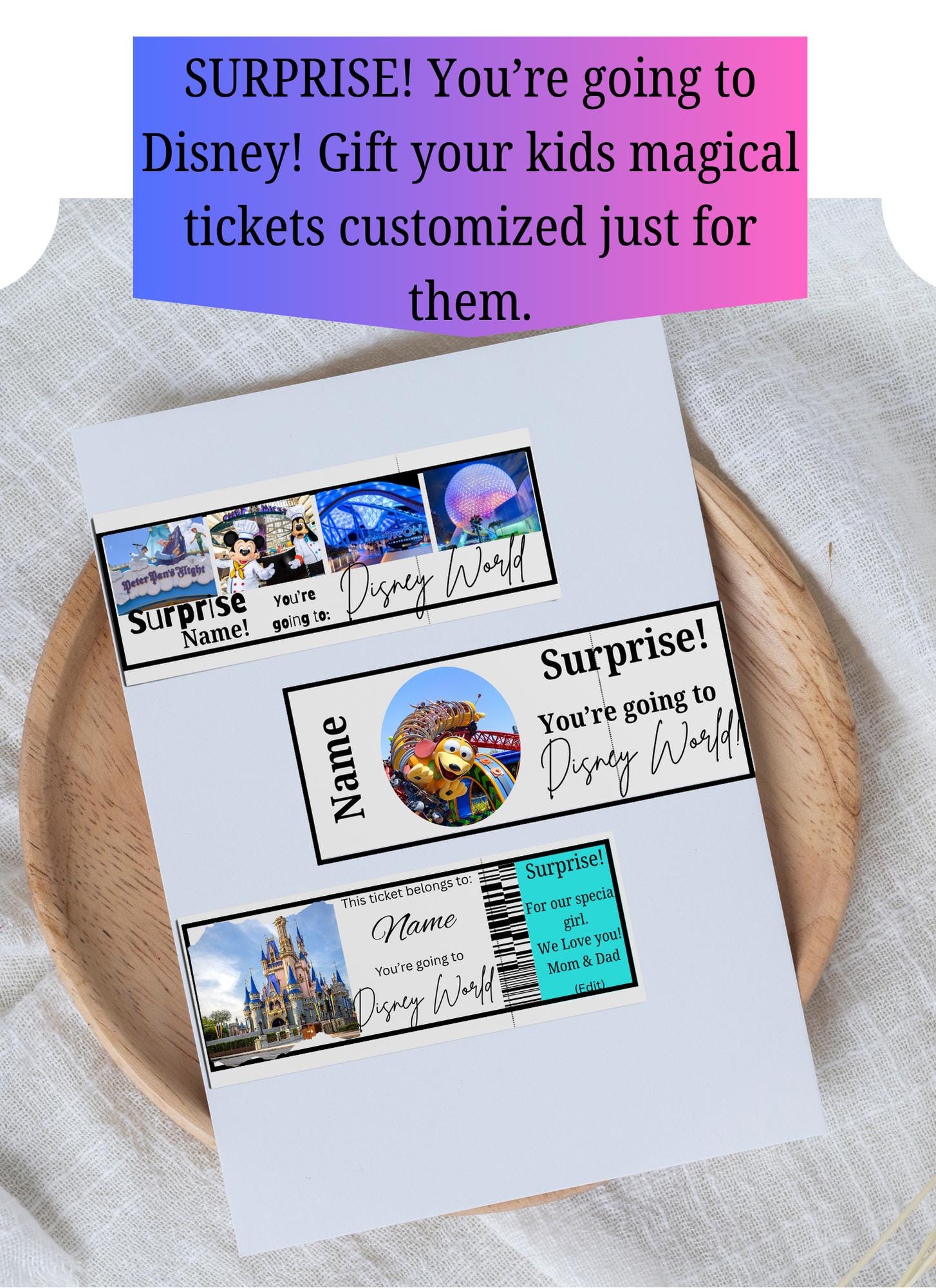 Surprise Disney Trip Reveal Printable - Editable Canva Ticket - Magical Vacation Announcement Ticket - Disney World Customizable Ticket