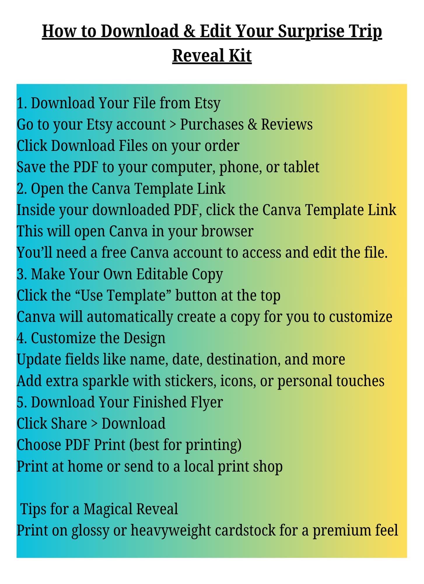 Surprise Disney Trip Reveal Printable - Editable Canva Ticket - Magical Vacation Announcement Ticket - Disney World Customizable Ticket