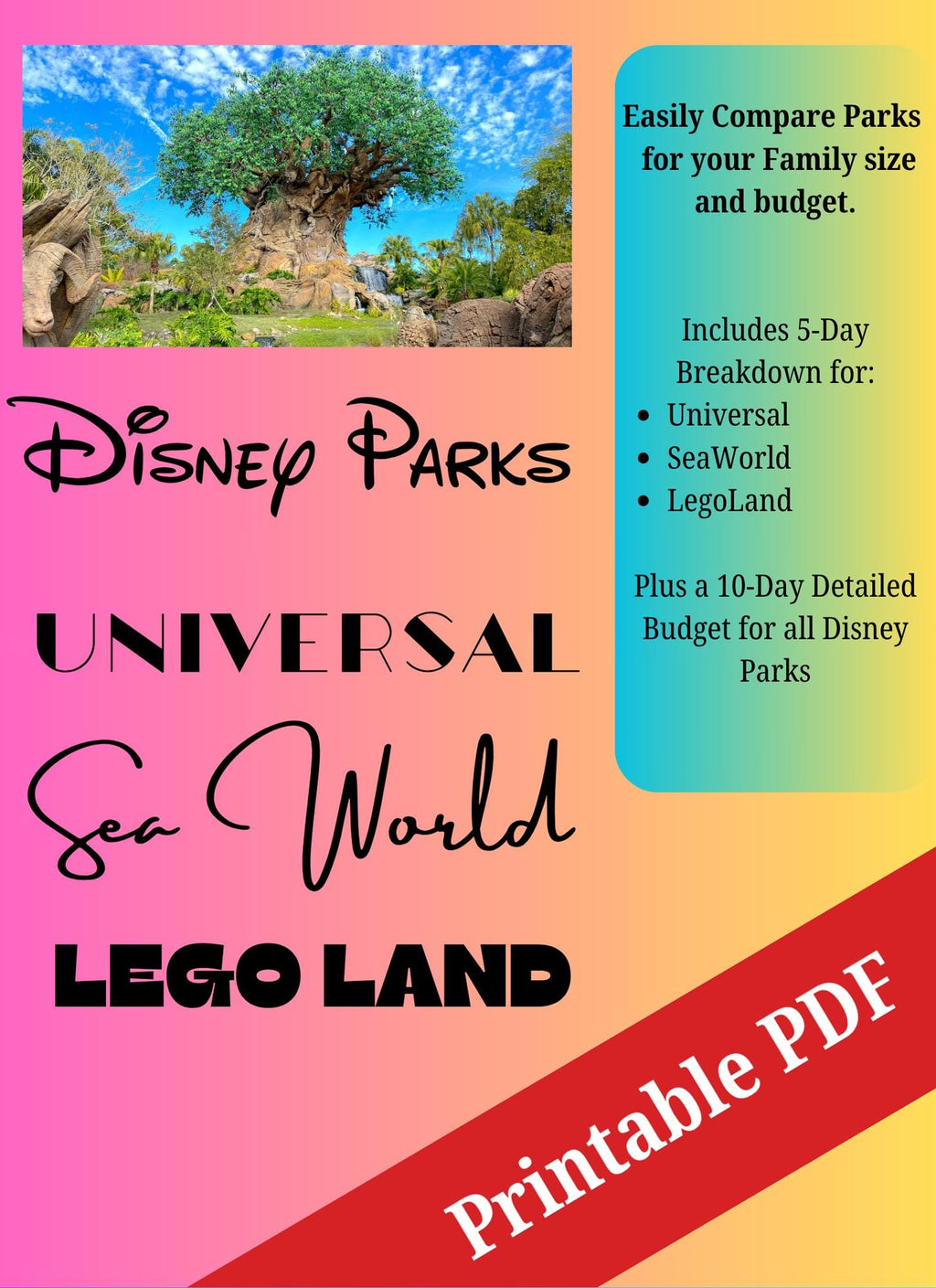 Orlando Theme Park Budget Planner: Disney, Universal, SeaWorld, Legoland (Digital Download)