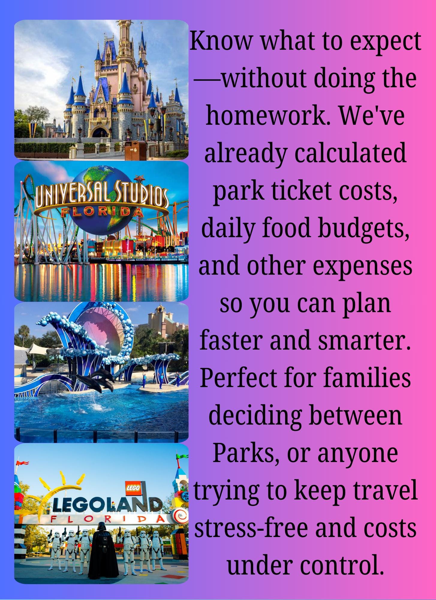 Orlando Theme Park Budget Planner: Disney, Universal, SeaWorld, Legoland (Digital Download)