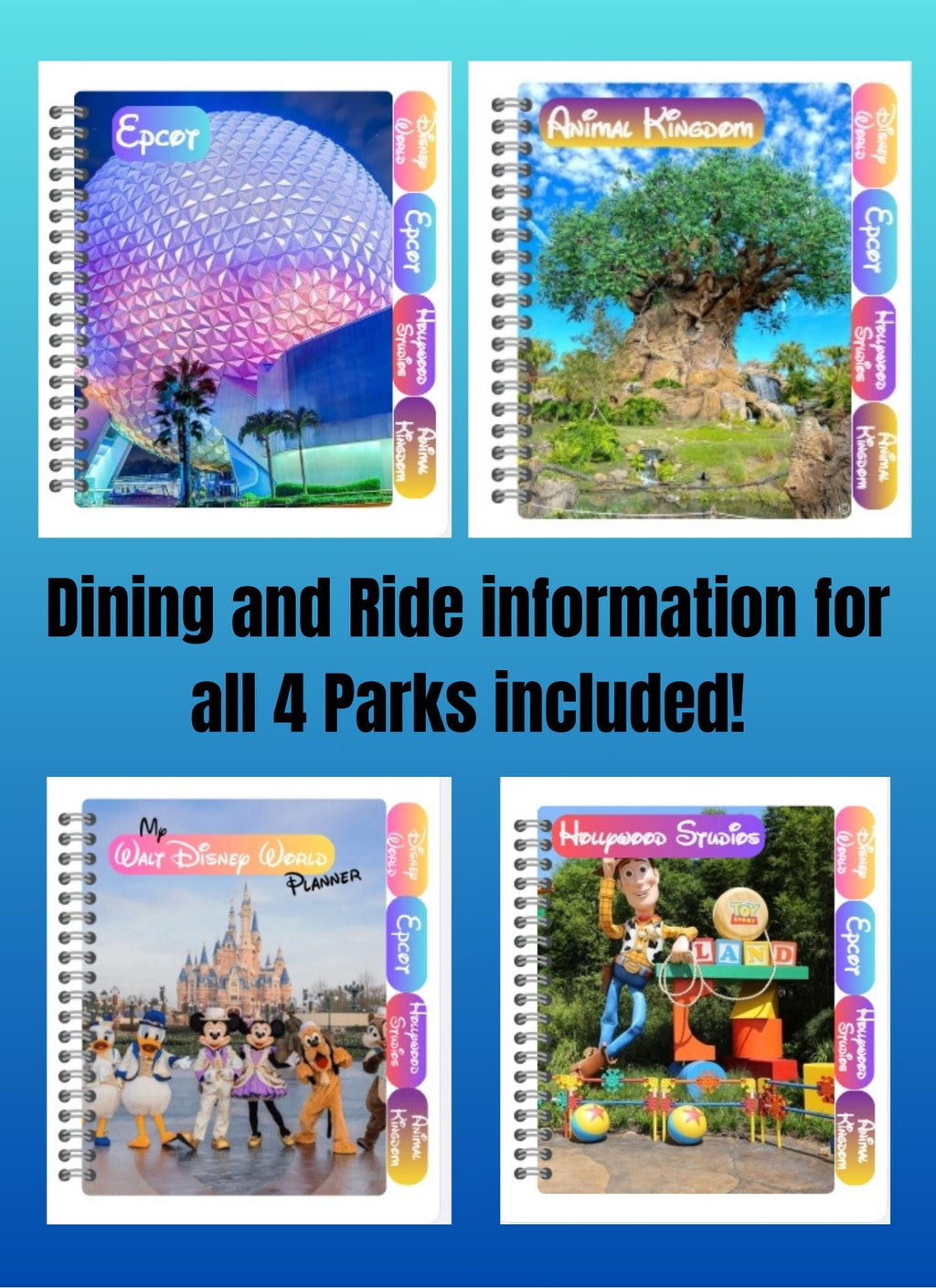 Disney World Digital Planner - 28 Fillable & Hyperlinked Pages Includes All Dining and rides for all 4 Parks- Instant PDF Download or Print