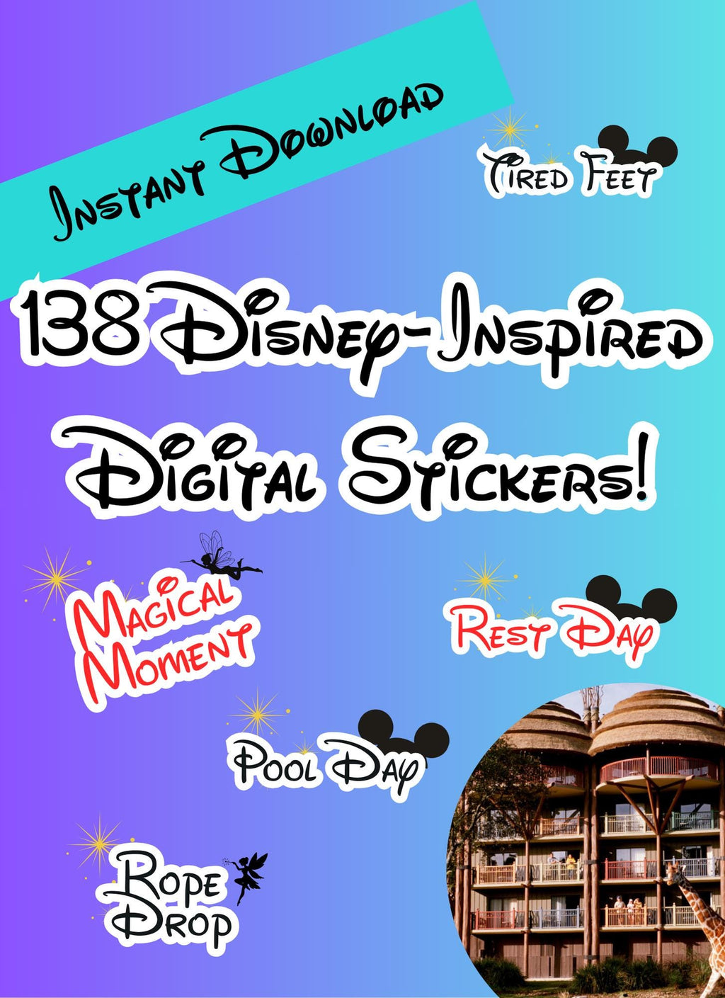 138-Count Disney-Themed Digital Stickers – Instant Download for Planners & Journals - Print or Digital Use. Disney Black, White and Red