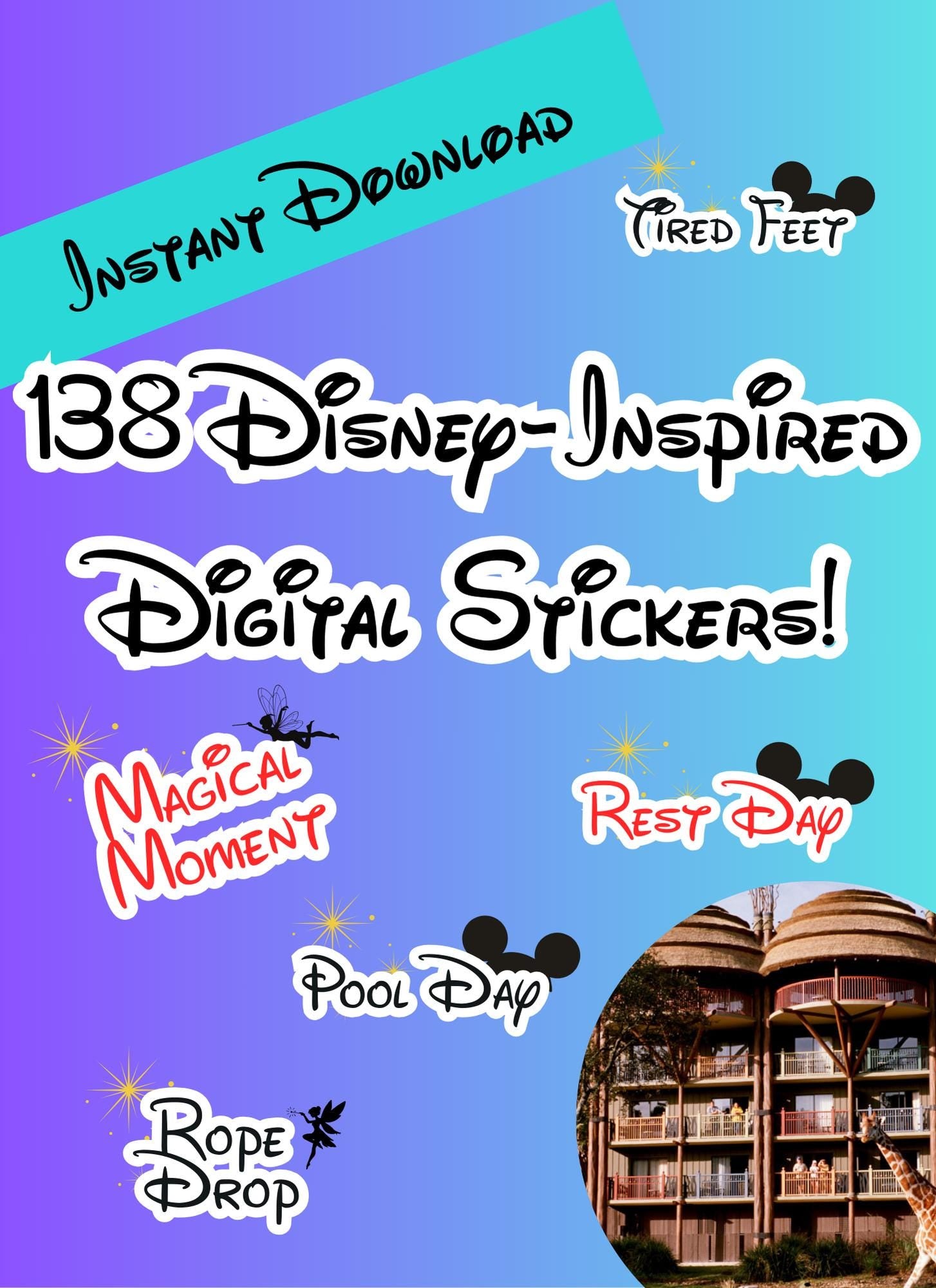 138-Count Disney-Themed Digital Stickers – Instant Download for Planners & Journals - Print or Digital Use. Disney Black, White and Red