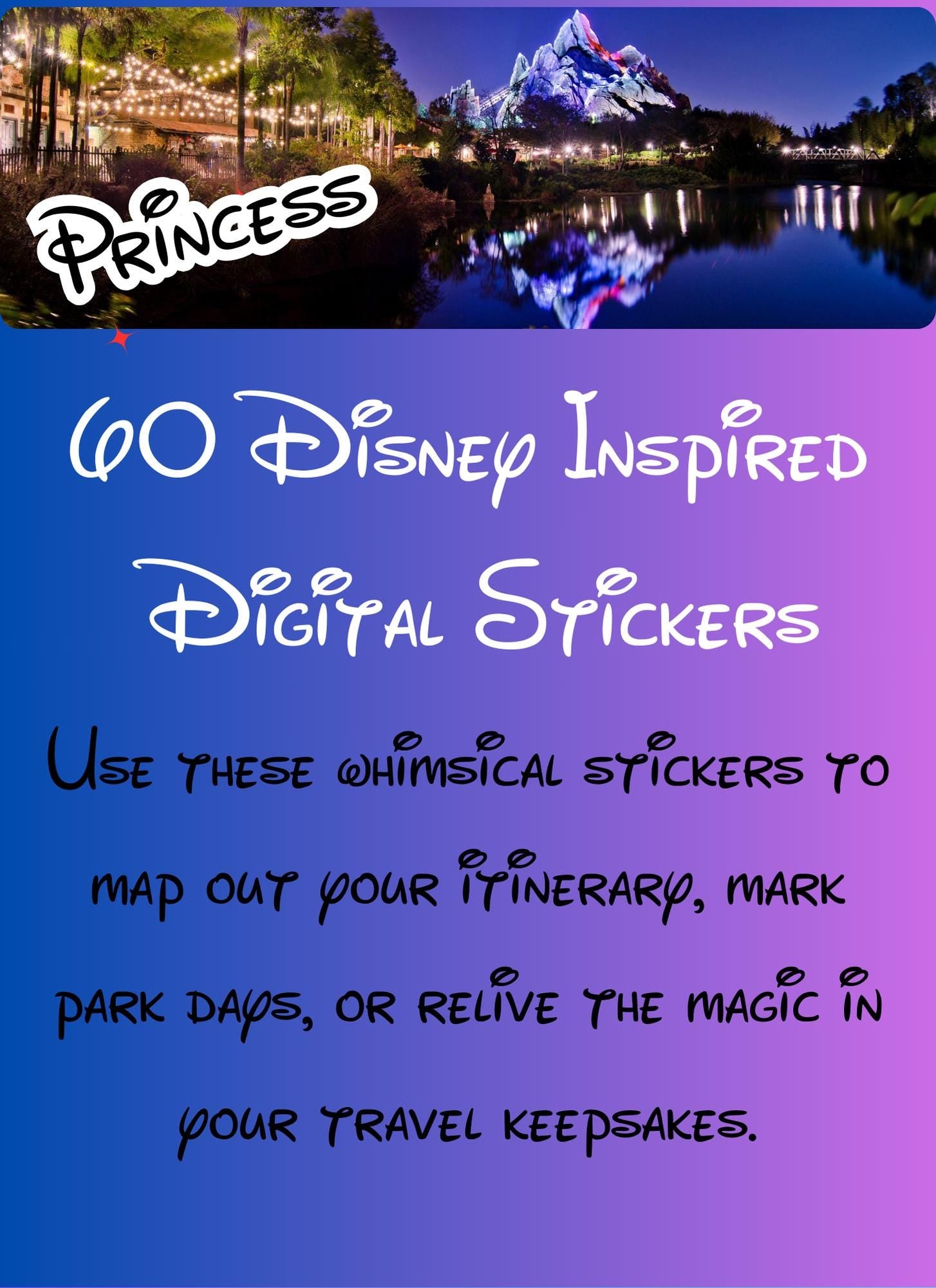 138-Count Disney-Themed Digital Stickers – Instant Download for Planners & Journals - Print or Digital Use. Disney Black, White and Red