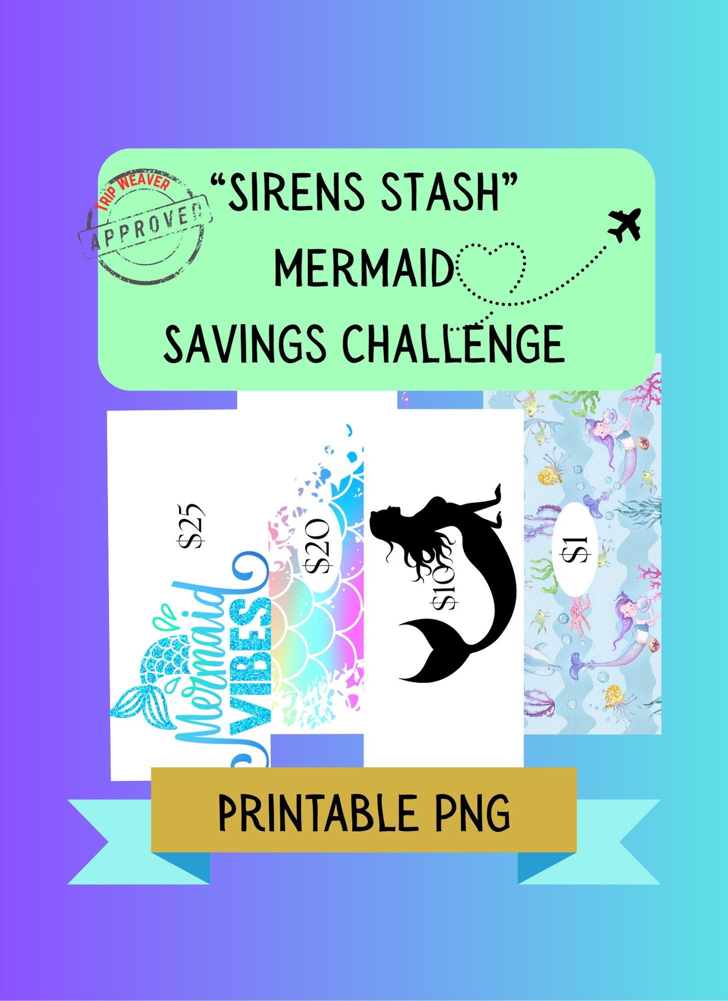Mermaid Savings Challenge: Cash Stuffing Budget Tracker (Digital PNG Download, A6 Envelope Cut-Outs)