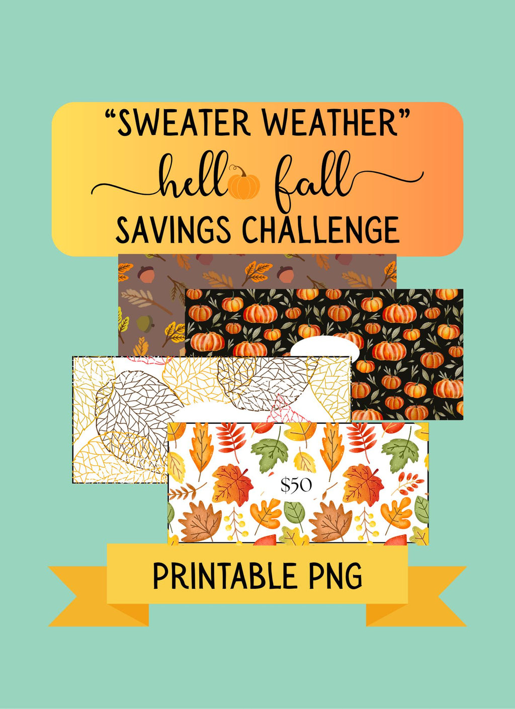 Fall Savings Challenge: Cash Stuffing Budget Tracker (Digital PNG Download, A6 Size Envelopes)