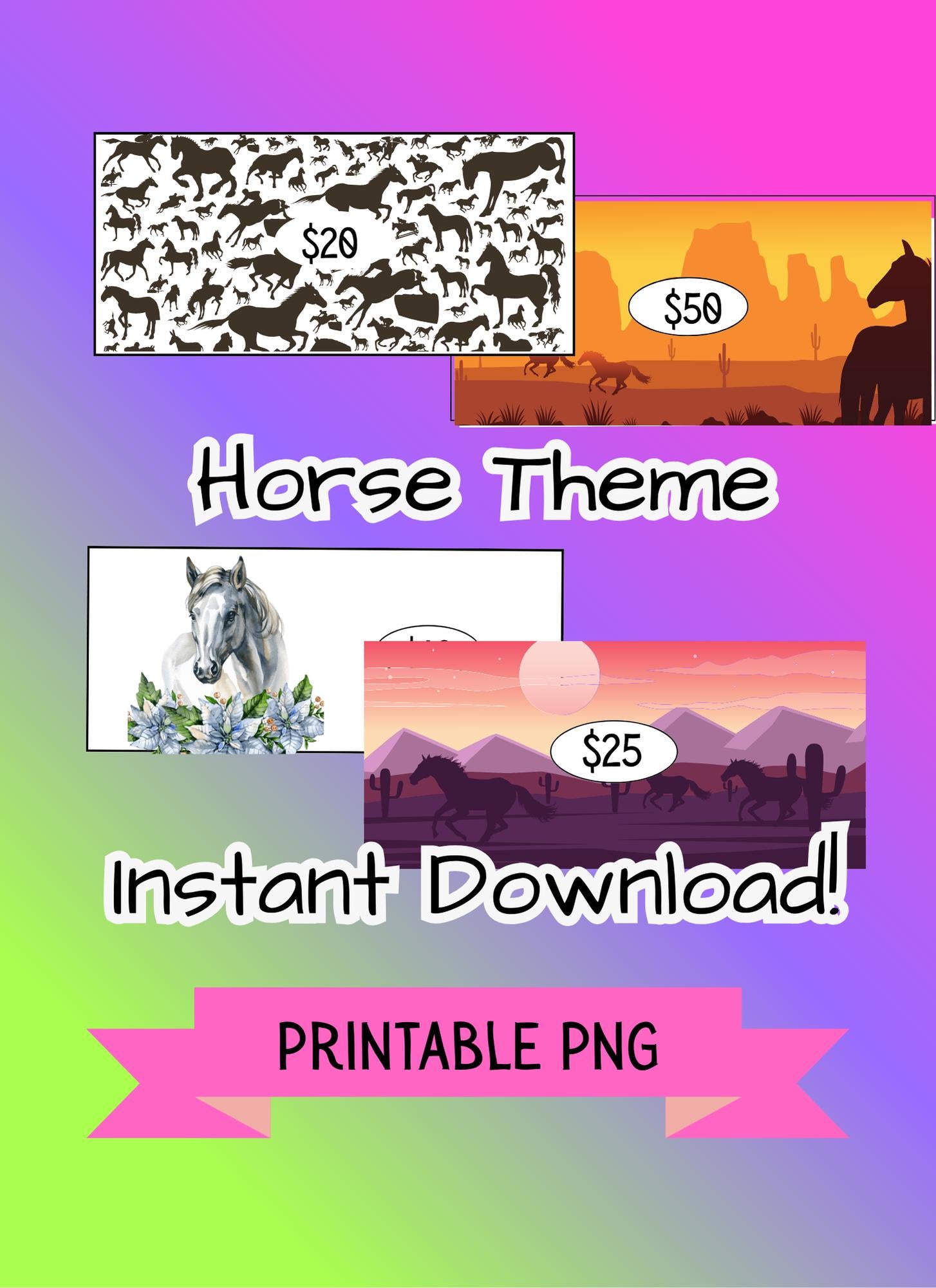Horse-Themed Savings Challenge | 19-Page Digital PNG | Budget Tracker with 27 Envelope Cut-Outs