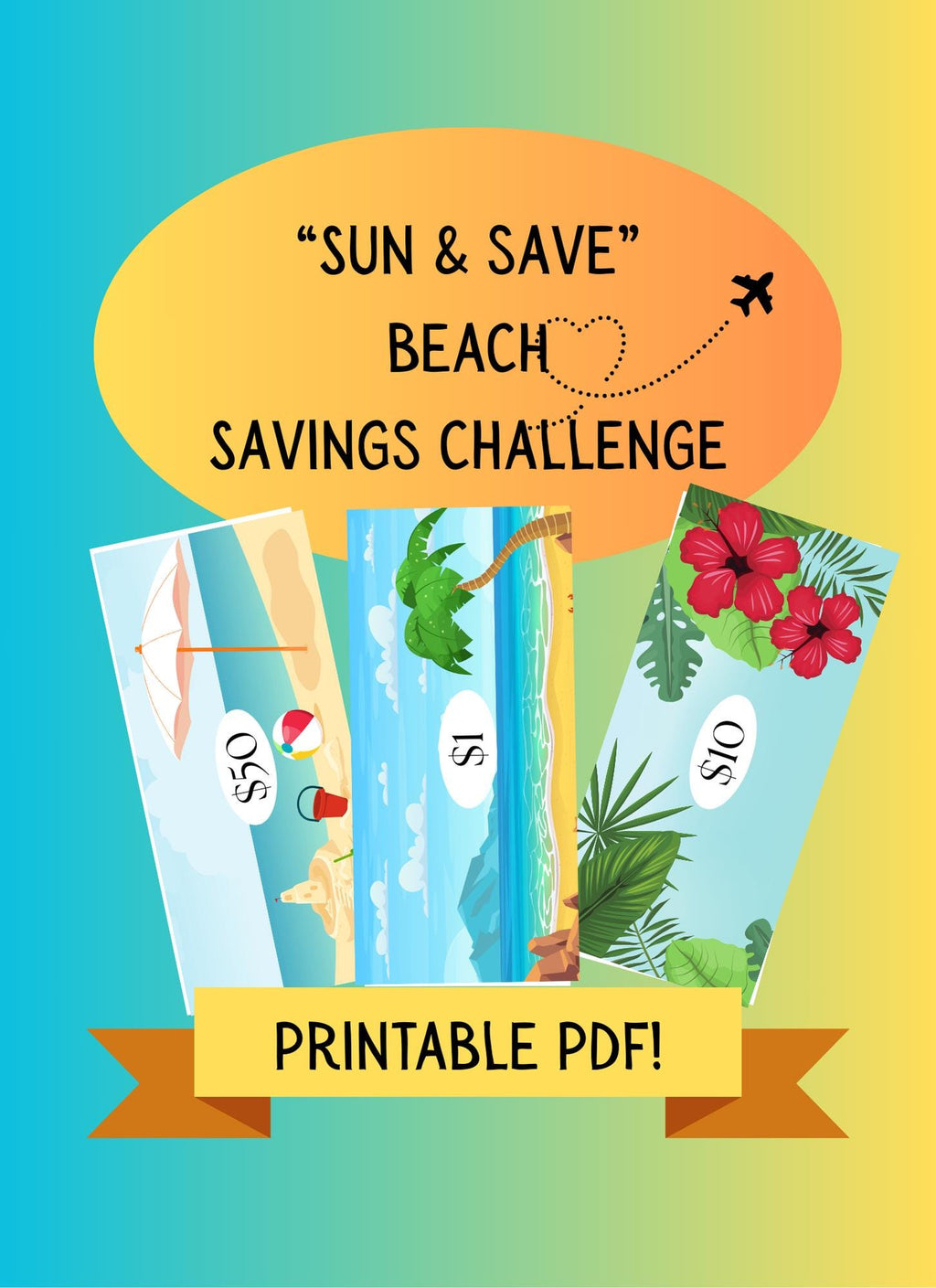 Beach-Themed Savings Challenge | 14-Page Digital PNG | Cash Stuffing Budget Tracker with 27 Envelope Cut-Outs A6 size Instant Download