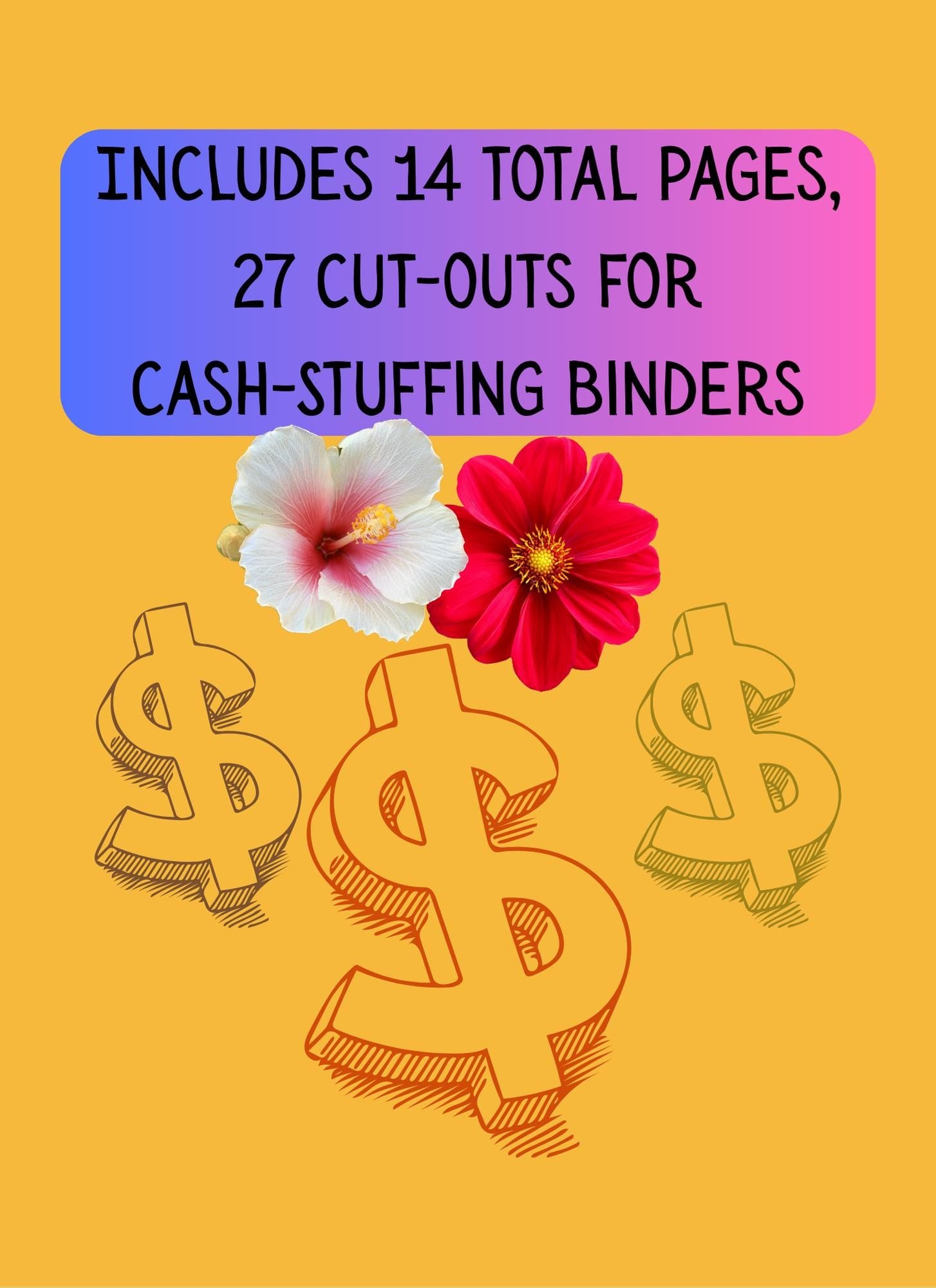 Floral - Themed Savings Challenge | 14-Page Digital PNG | Cash Stuffing Budget Tracker with 27 Envelope Cut-Outs A6 size Instant Download