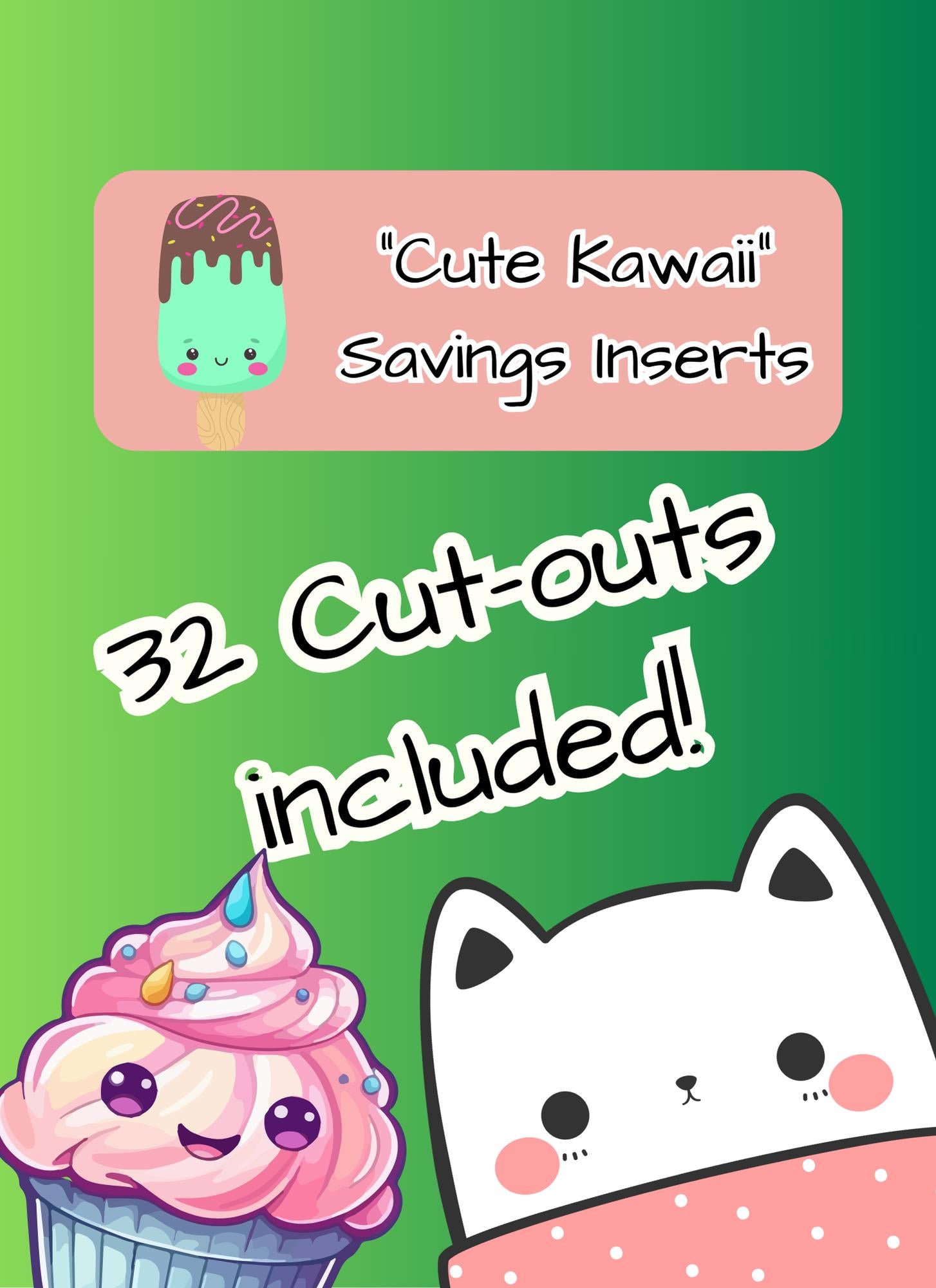 Kawaii Savings Challenge: Cash Stuffing Budget Tracker (Digital PNG, A6 Cut-Outs)