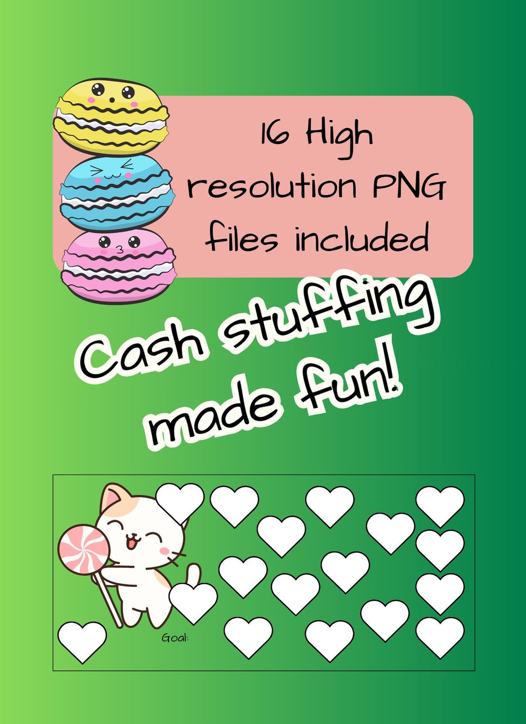 Kawaii Savings Challenge: Cash Stuffing Budget Tracker (Digital PNG, A6 Cut-Outs)