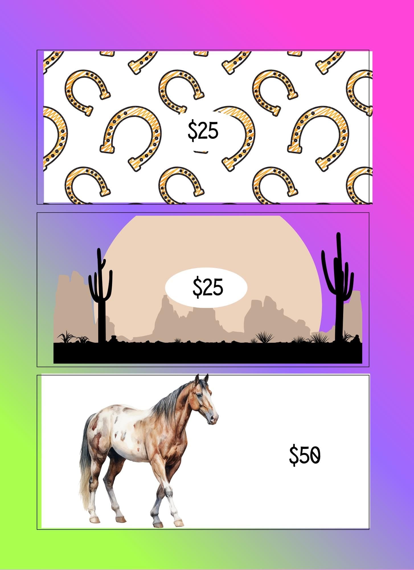 Horse-Themed Savings Challenge | 19-Page Digital PNG | Budget Tracker with 27 Envelope Cut-Outs